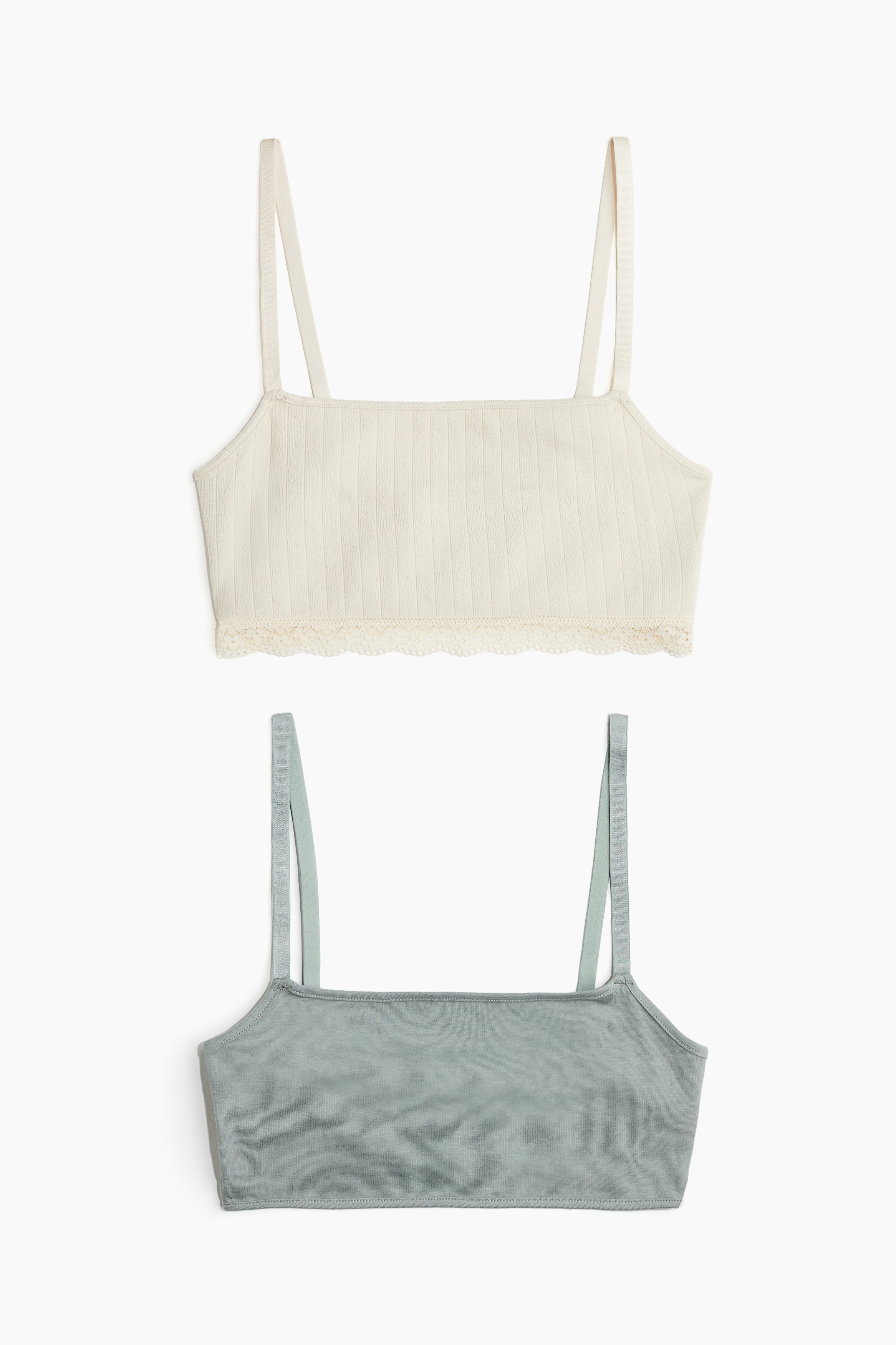 Dames - Lichtbeige/dusty lichtgroen Set van 2 katoenen bh-tops zonder padding - Size: XXS  - H&M