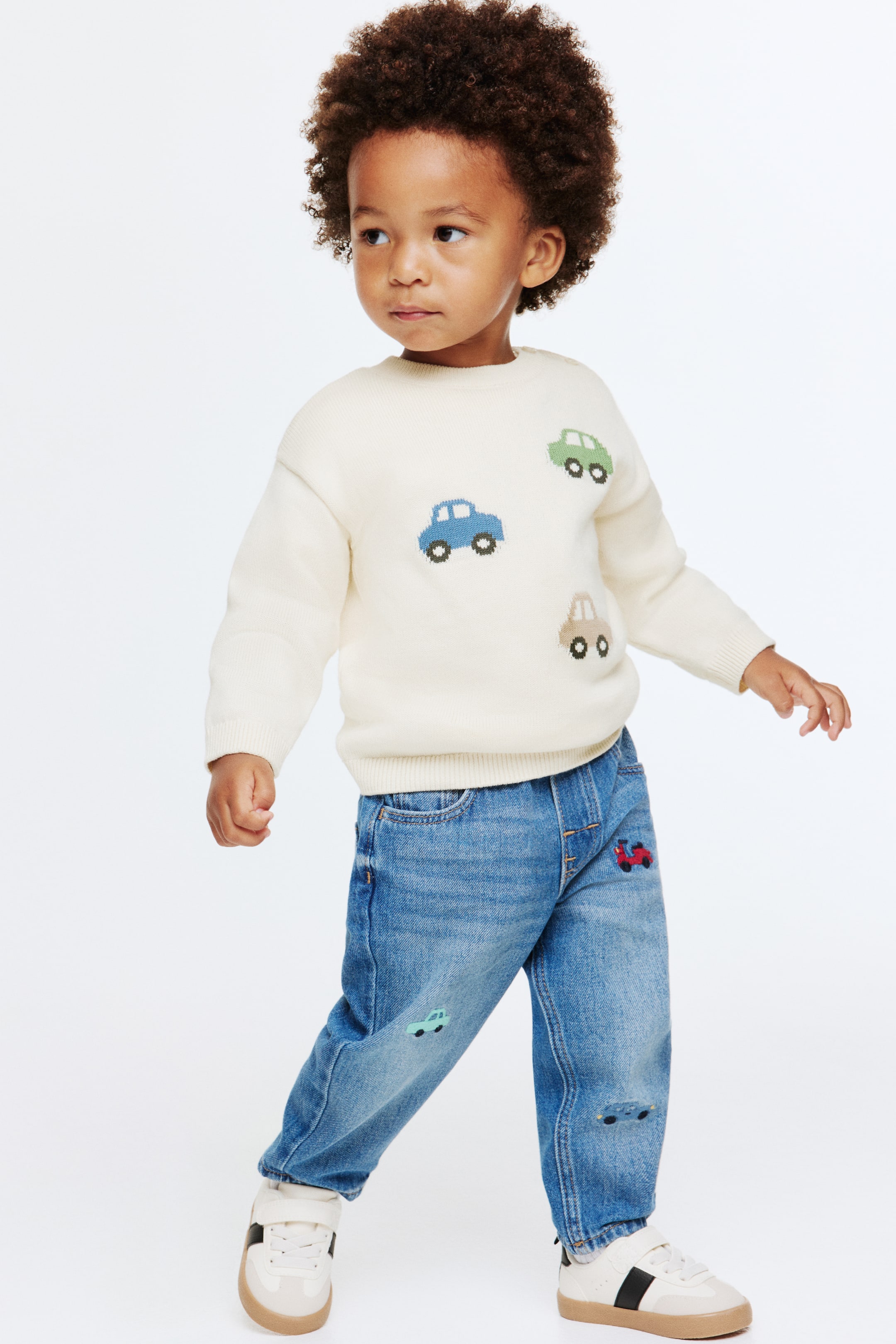 Agrandir l'image: Pull en maille de coton jacquard - Blanc/voitures - ENFANT | H&M FR 2