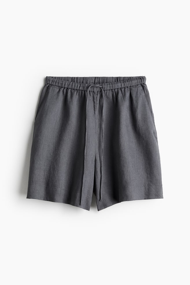 Dra-på-shorts i linne - Mörkgrå - 2