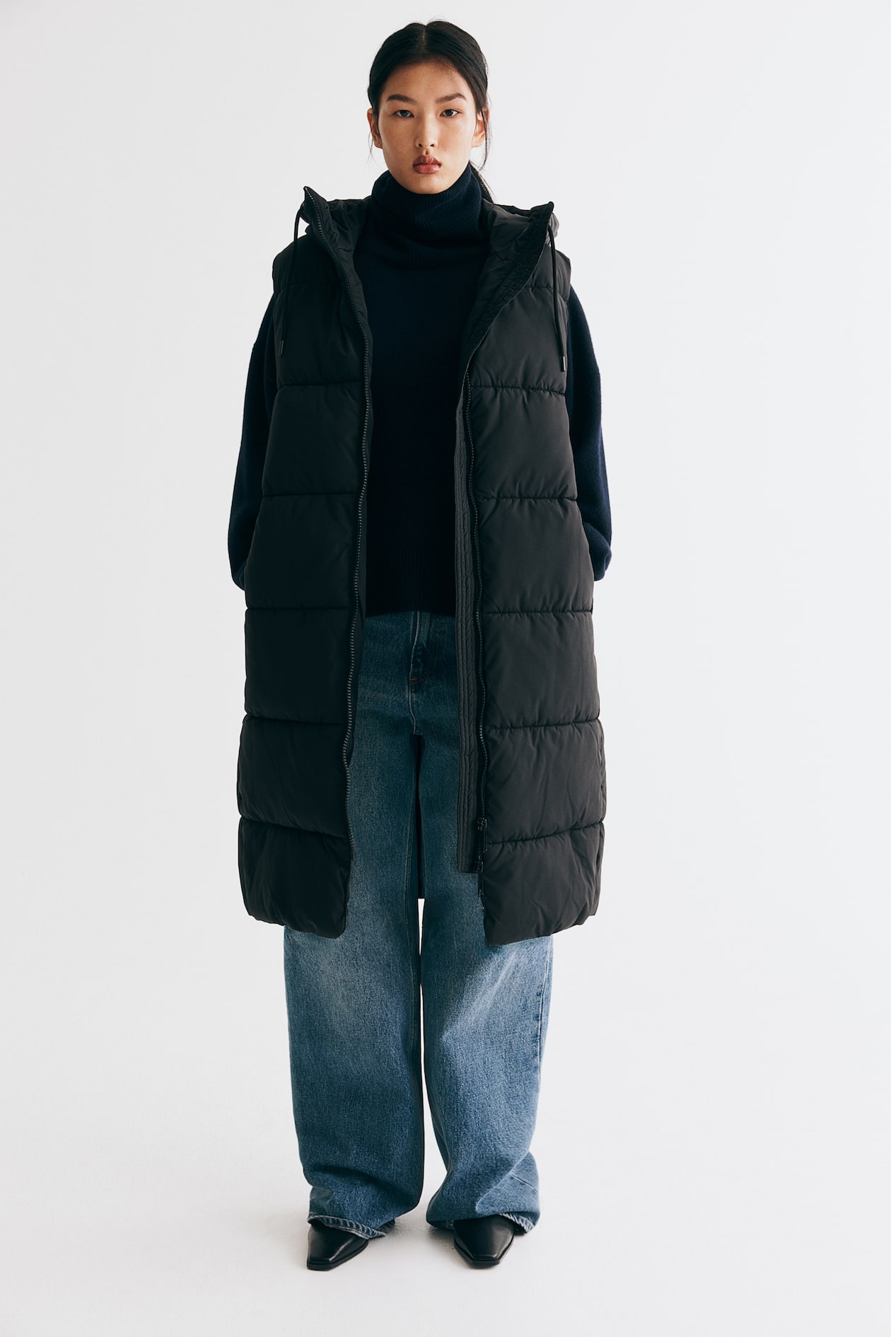 H&m Puffer Weste Lang Damen Puffer-Weste Mit Kapuze Schwarz