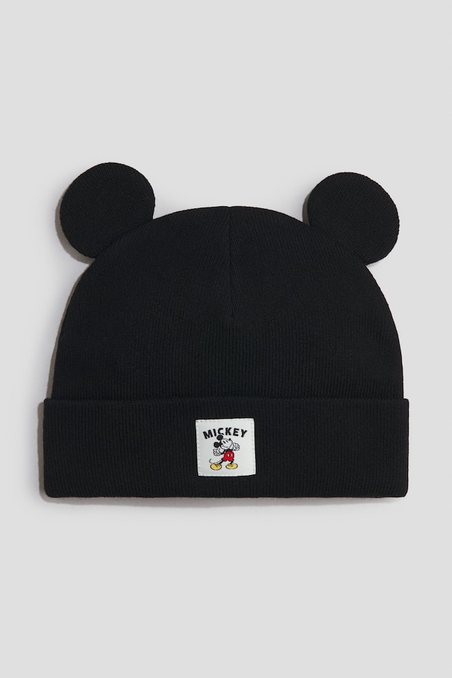 Beanie with Ear Appliqué - Black/Mickey Mouse - 1