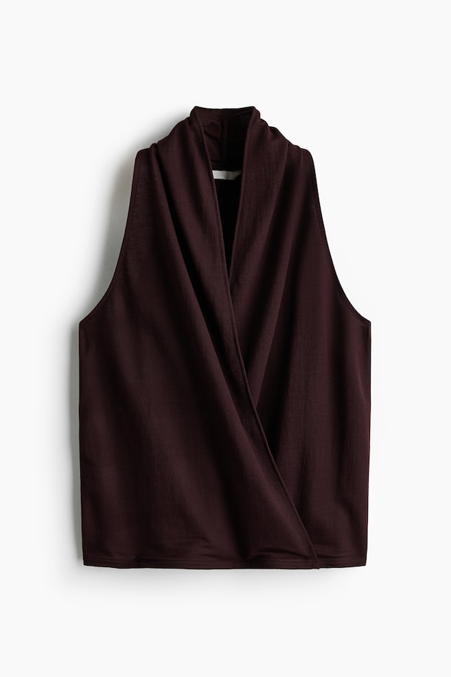 Shawl-Collar Wrap Top - Dark brown/Rust brown/Cream - 1