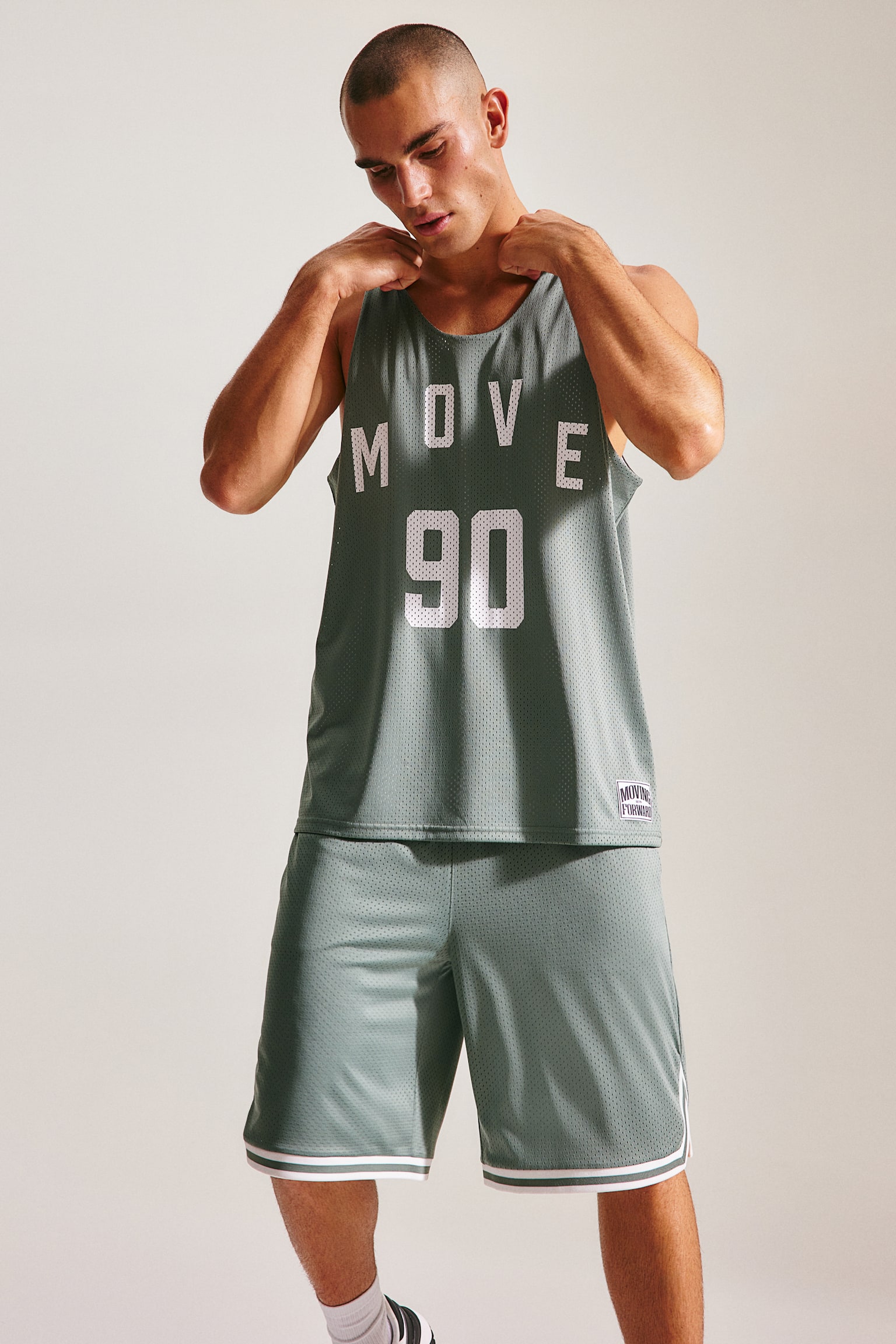 Loose Fit Basketball Jersey In DryMove™ - Light khaki green/White/Move 90 - 8