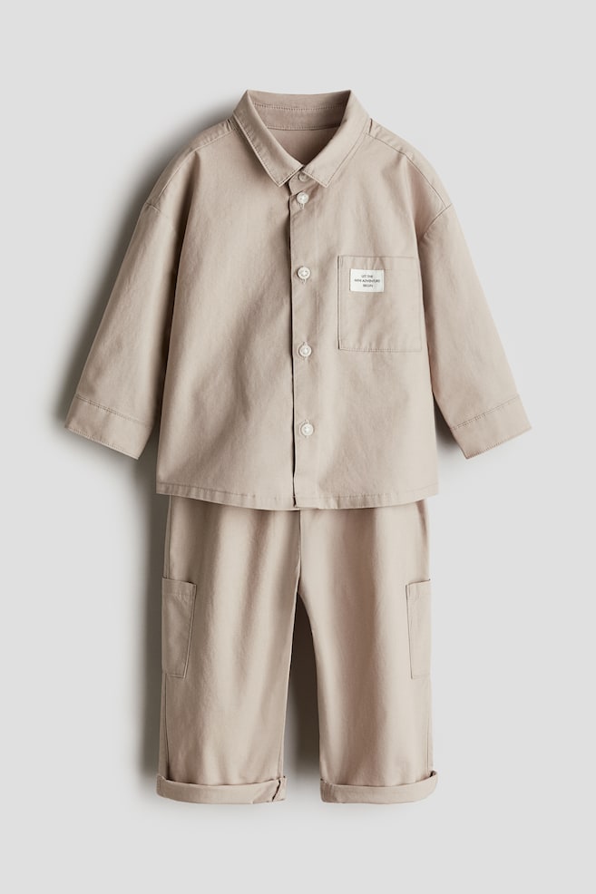 2-piece Shirt and Pants Set - Light beige - 1