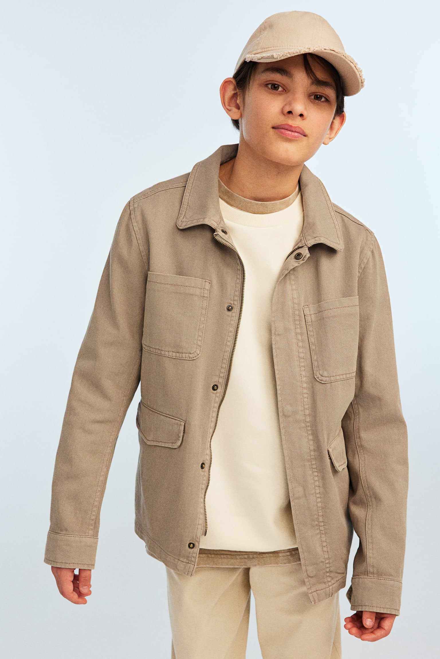 Cotton Twill Shirt Jacket - Beige/Khaki green - 2