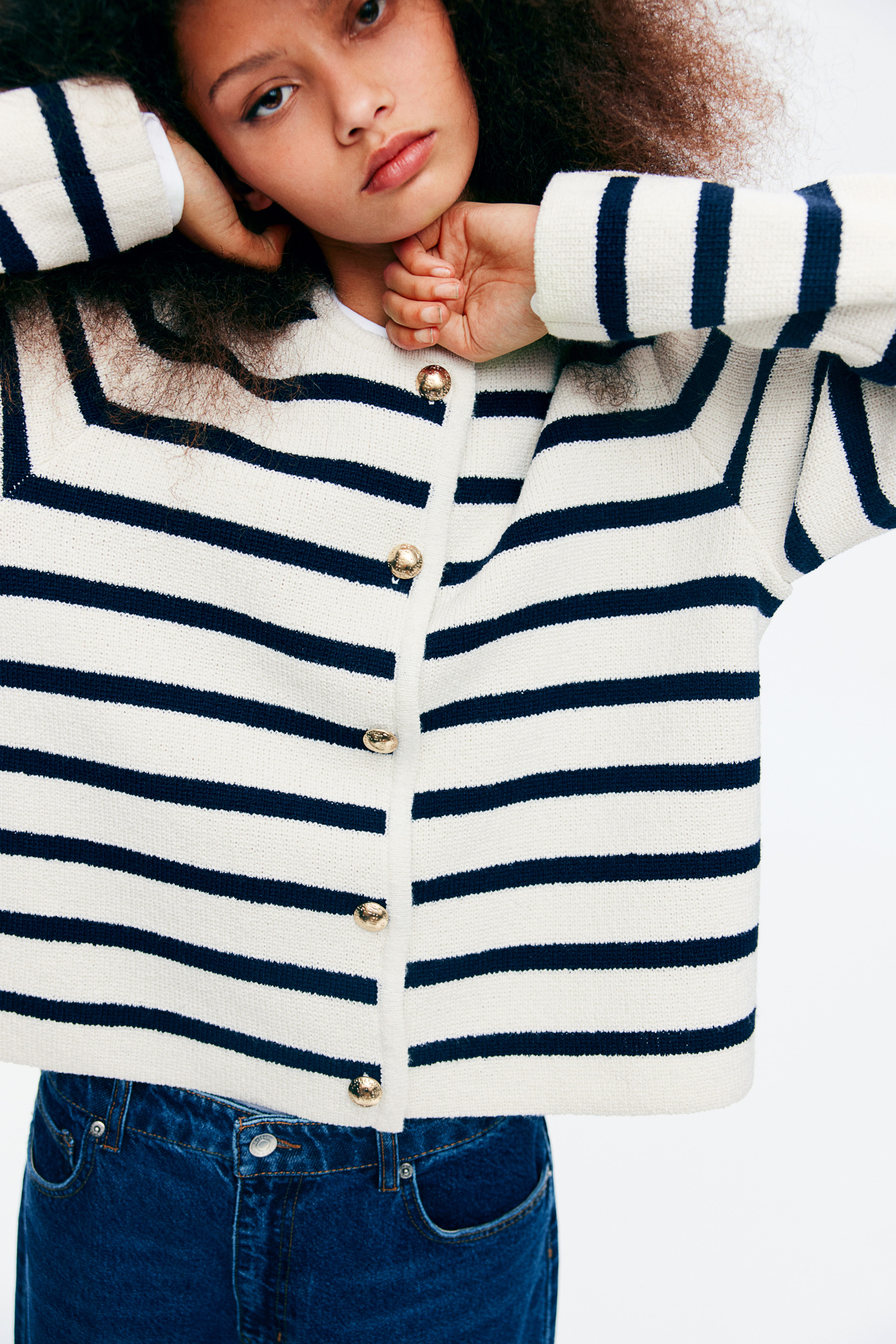 Blue and white striped cardigan best sale