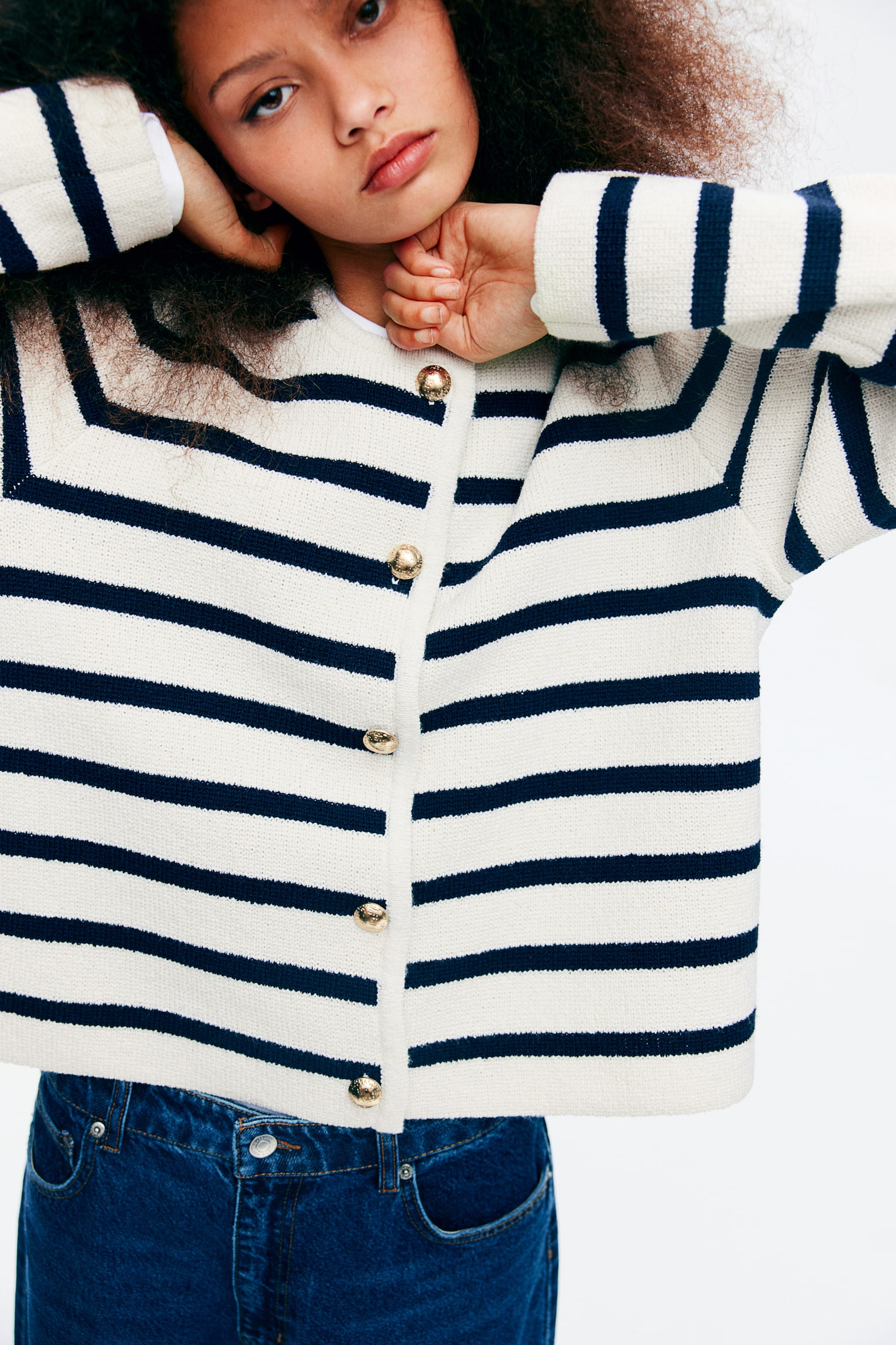 Knitted cardigan - Natural white/Striped/Black/Striped/Cream/Blue striped/White/Beige striped - 1