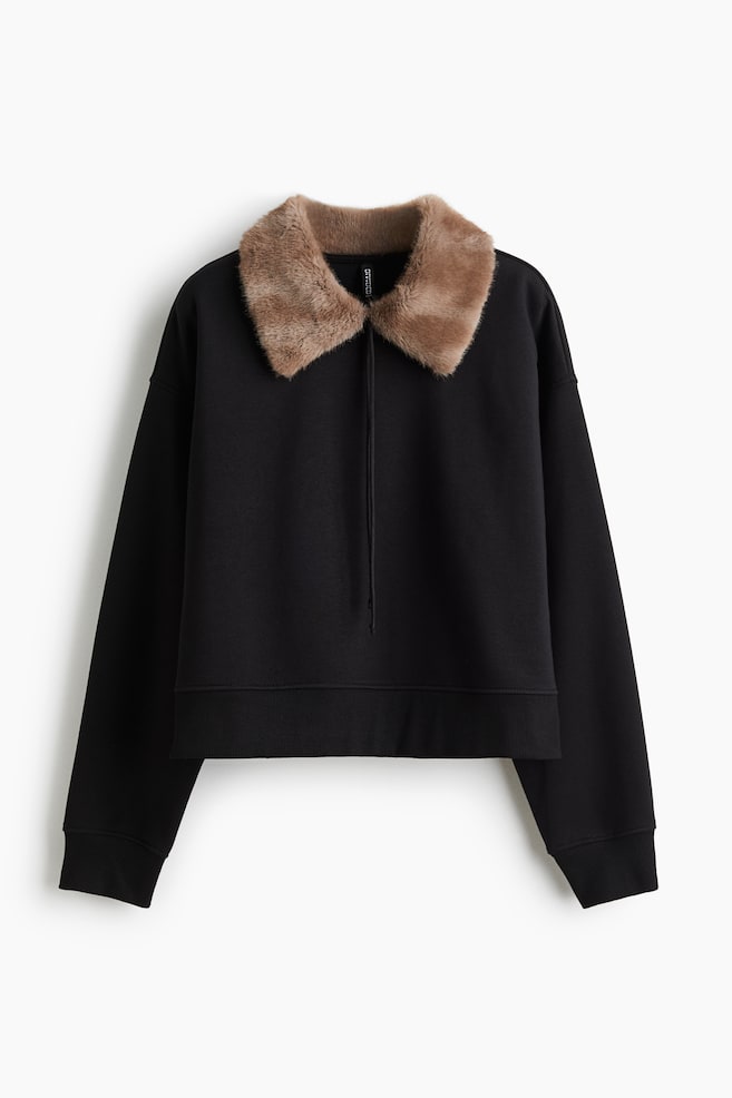 Sweatshirt mit Kragen - Schwarz/Cremefarben - 1