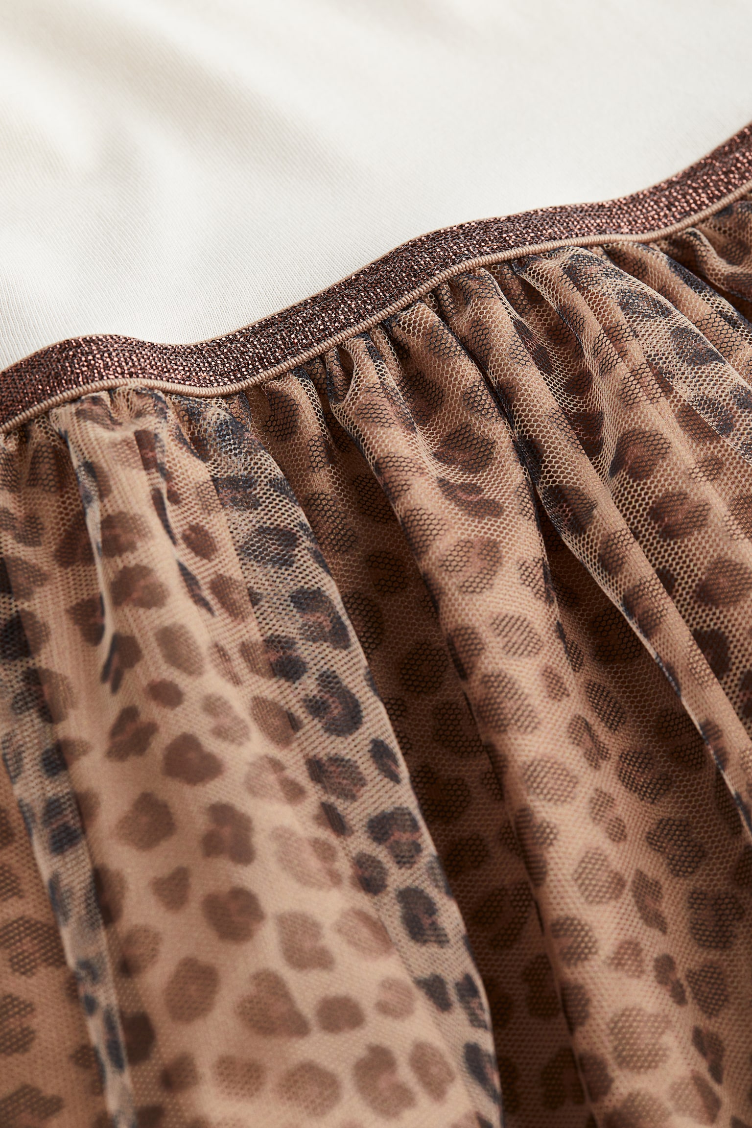 Tulle Skirt Jersey Dress - Light beige/Leopard print - 2