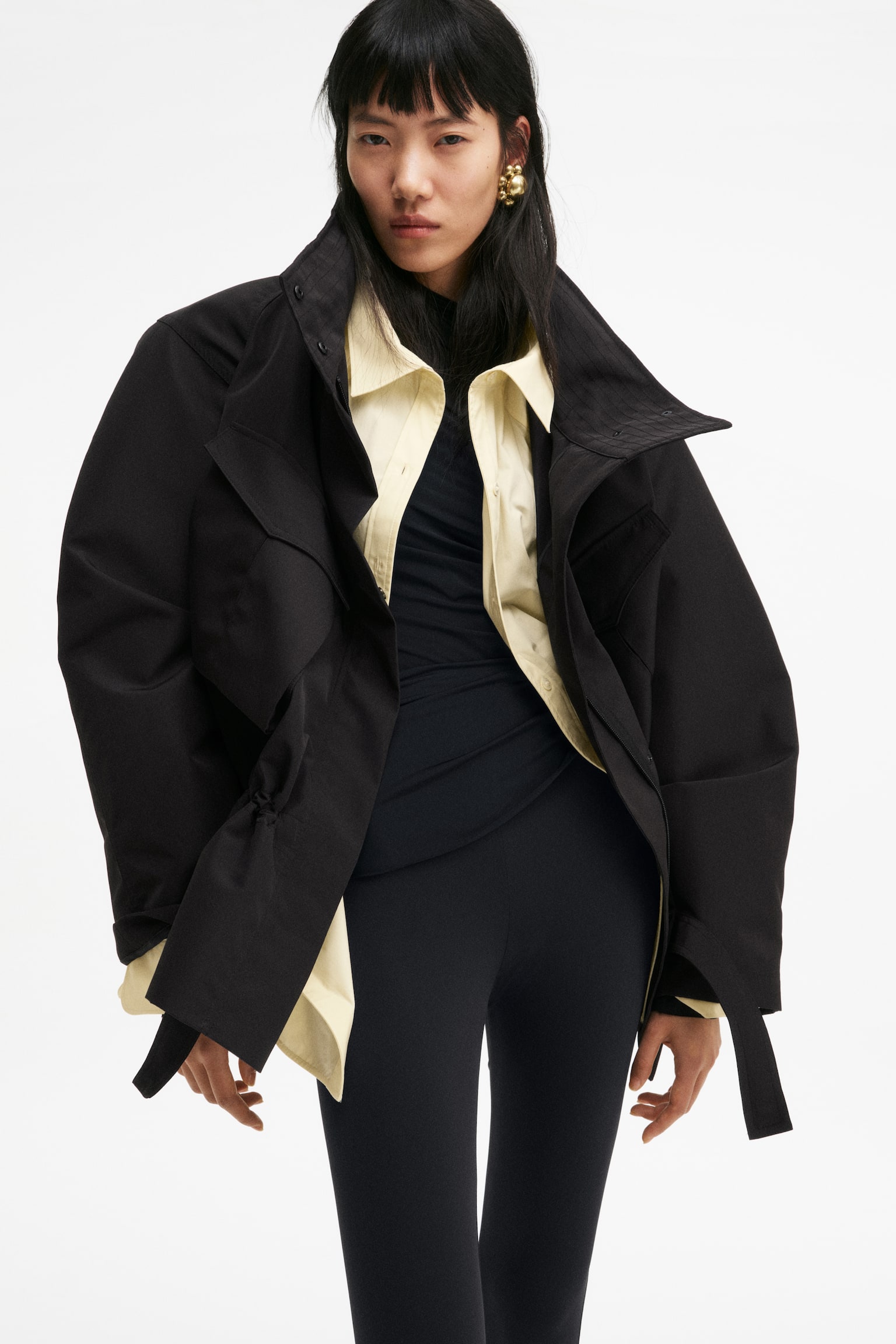 Hooded peplum jacket - Black - 3