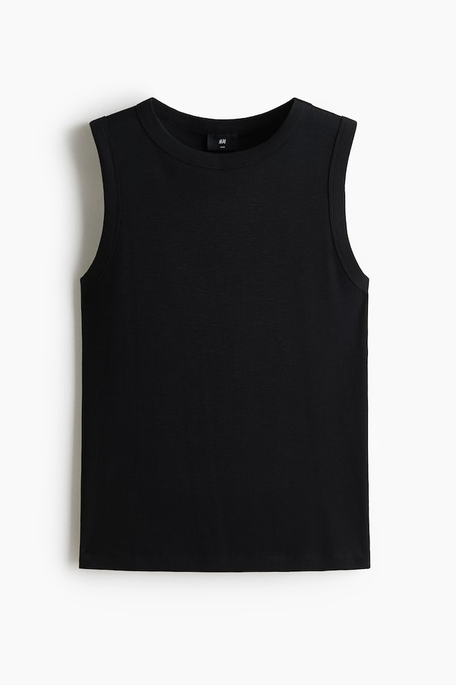 Slim-Fit Ribbed Tank Top - Black/White/Light gray melange - 1