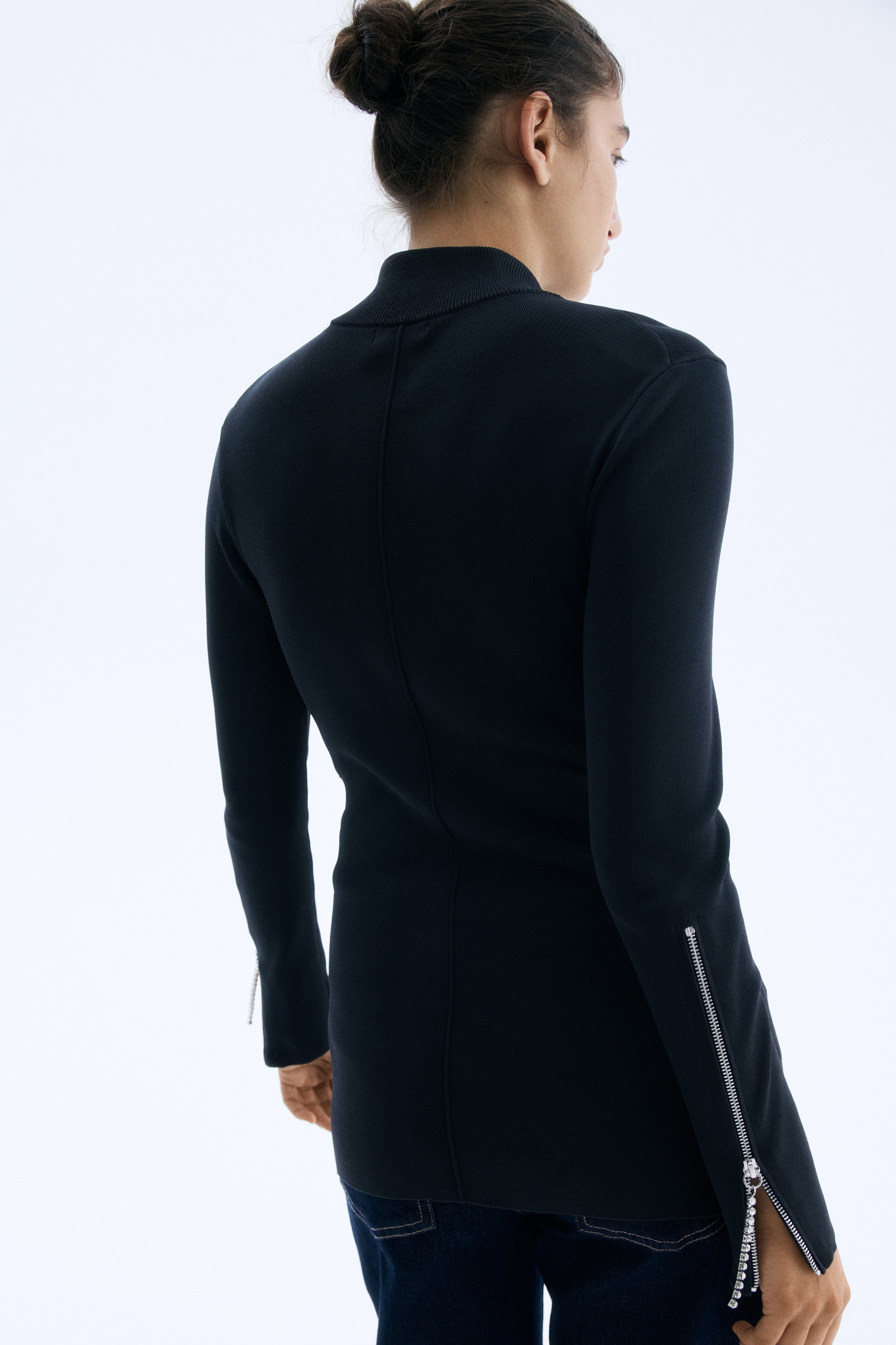 Rhinestone-detail zip-through top