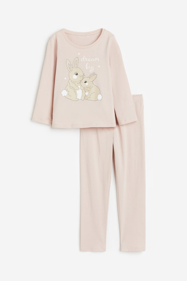 Pyjama en jersey de coton - Rose ancien clair/lapins/Violet clair/licorne/Rose foncé/cœurs - 1