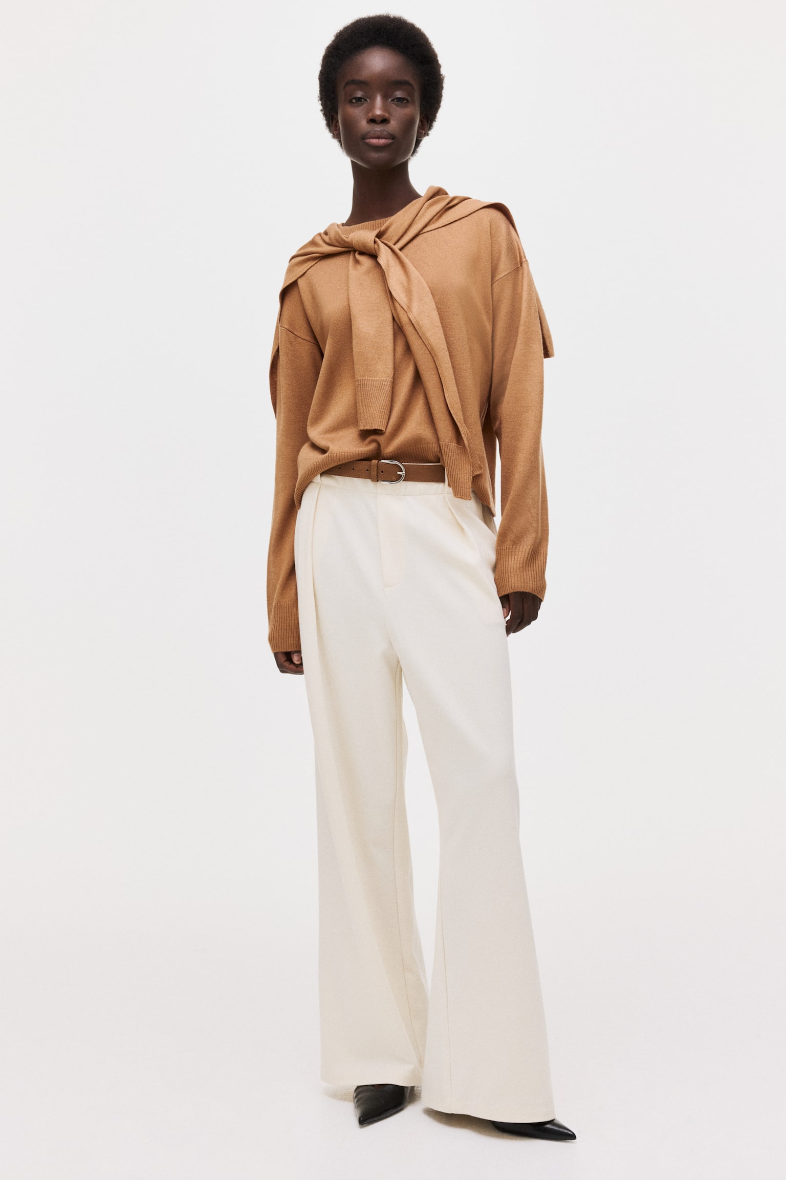 Scarf-detail jumper - Light brown - 3