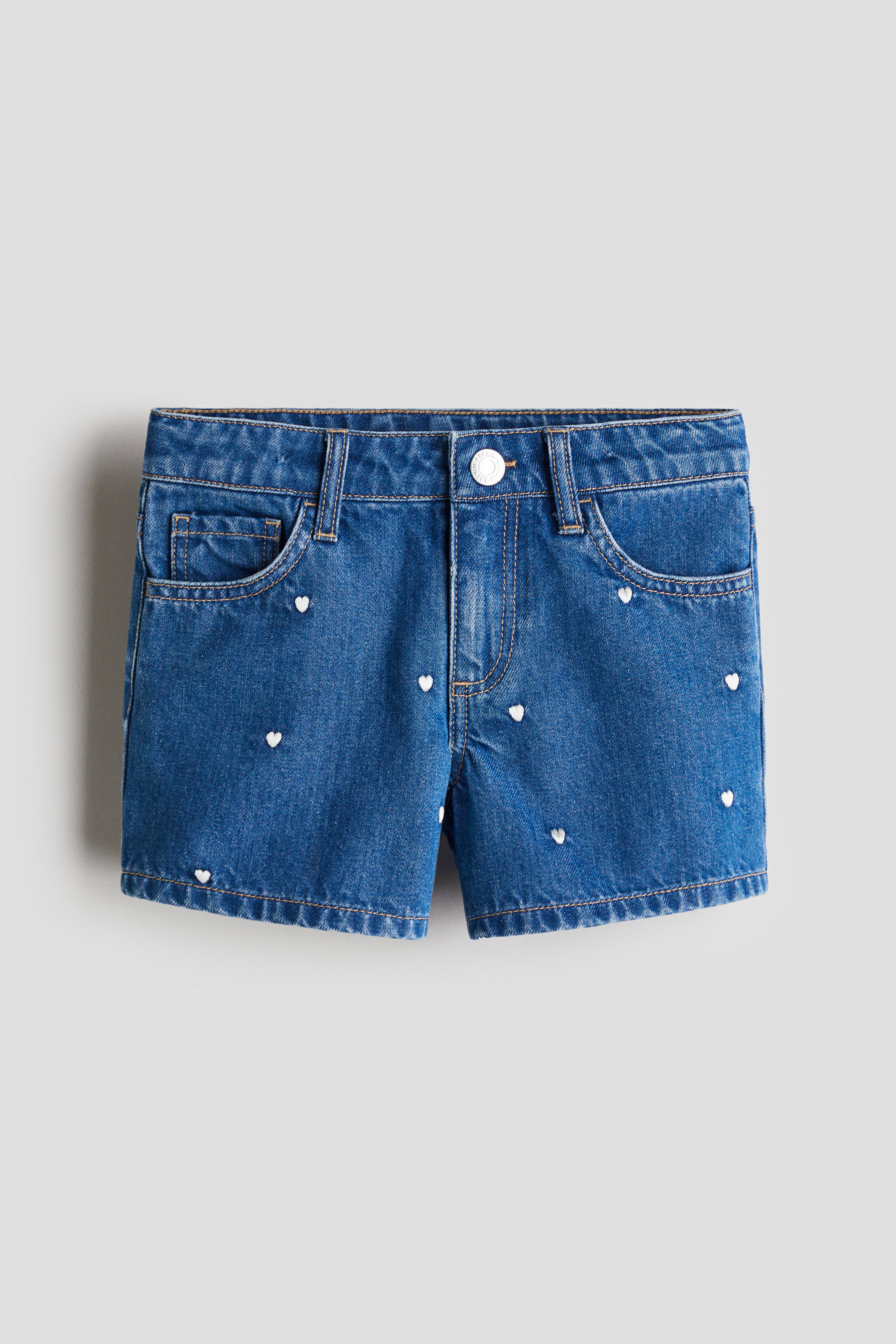 Embroidered-Detail Denim Shorts