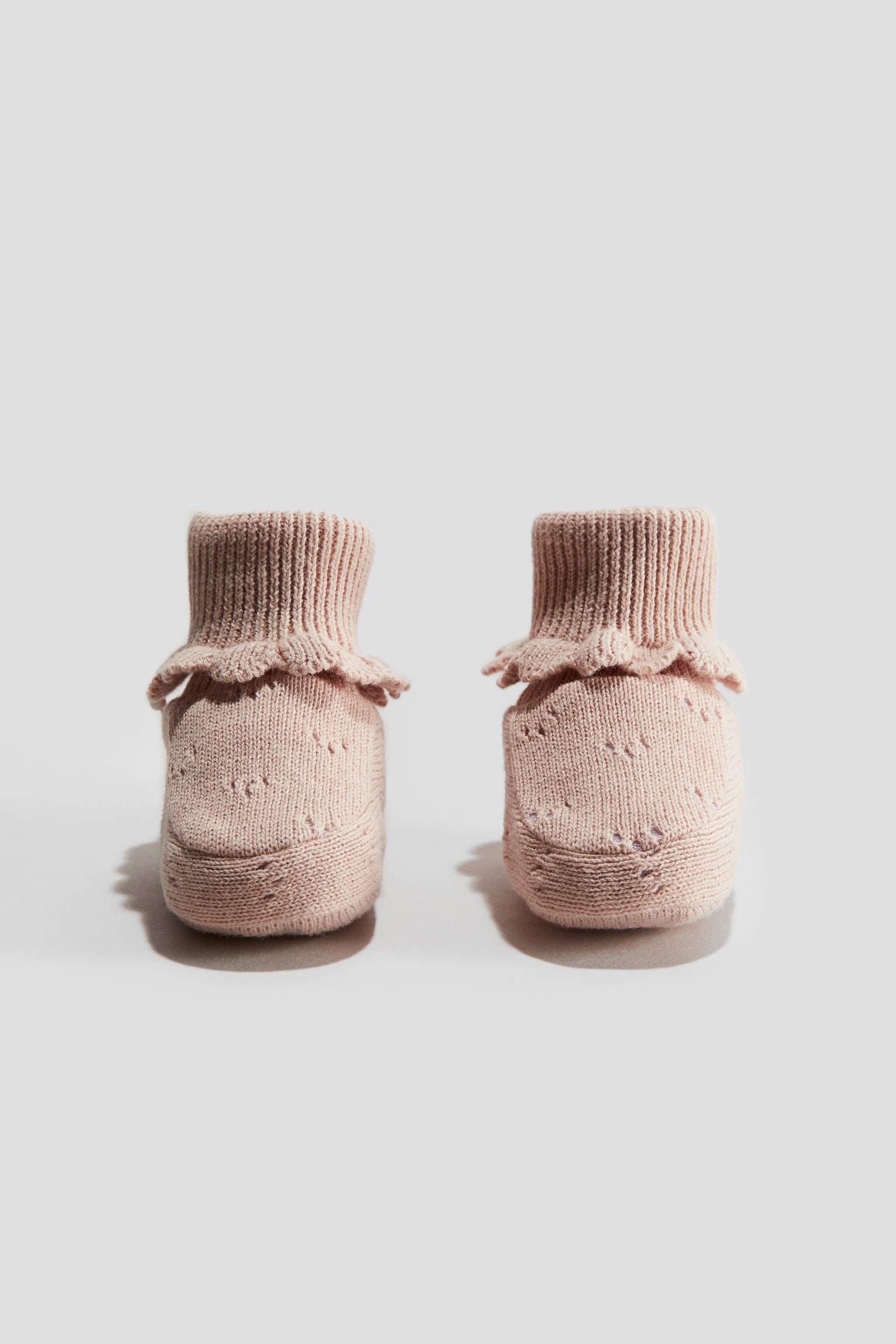 Cotton-knit bootees - Light dusty pink/Light beige - 2