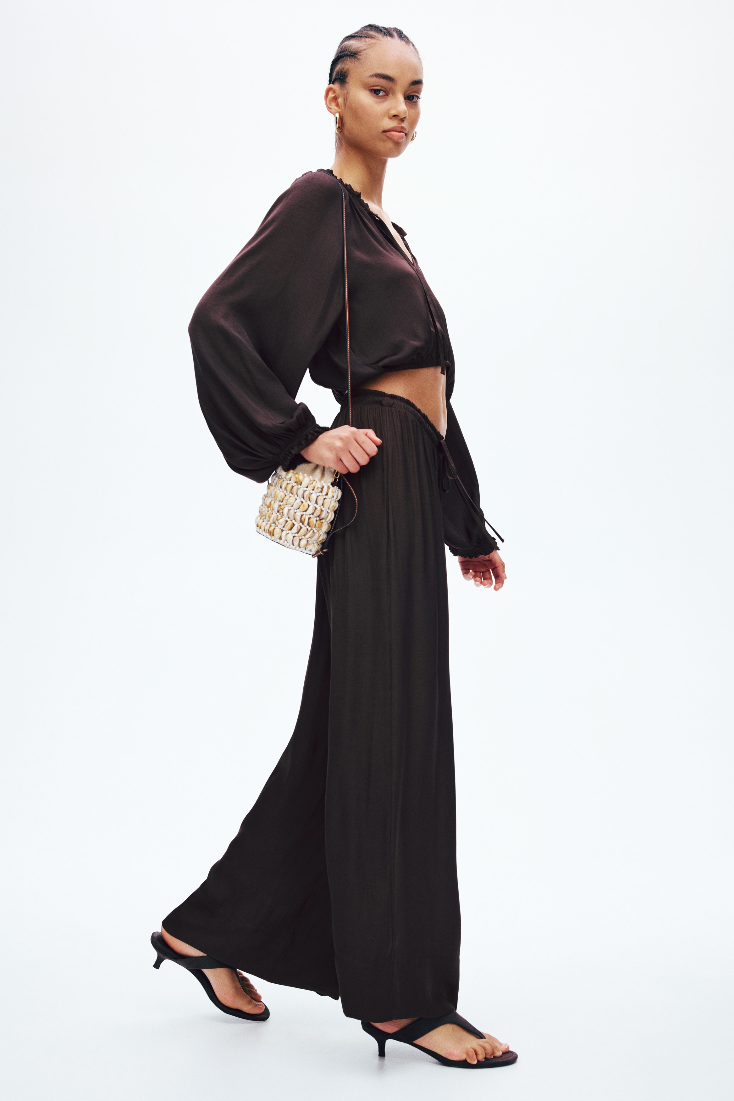 Pantaloni ampi con coulisse - Marrone scuro/Greige/Marrone ruggine