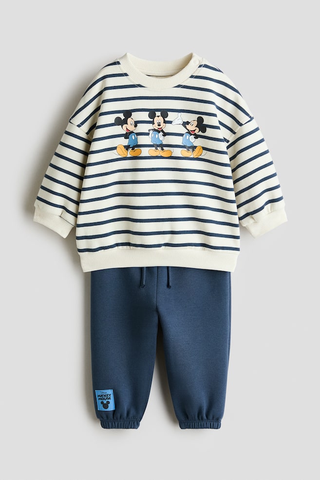 2-Piece Printed Sweatshirt and Joggers Set - Dark dusty blue/Mickey Mouse/Light gray/Mickey Mouse/Cream/The Lion King/Light gray/Mickey Mouse/Dark gray/The Lion King/Dusty blue/Mickey Mouse - 1
