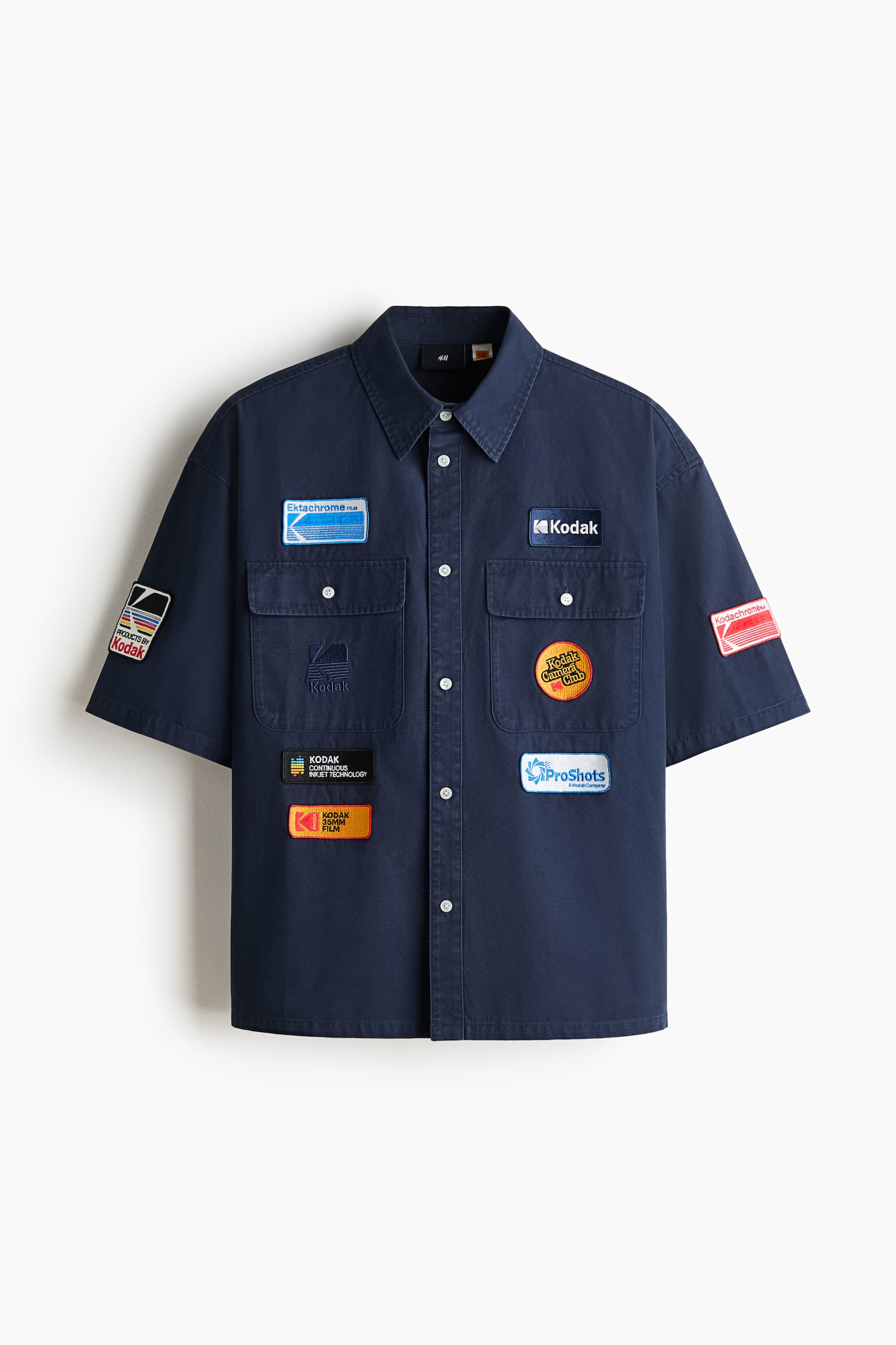 Loose Fit Appliquéd cotton denim shirt-Dark blue/Kodak - 2