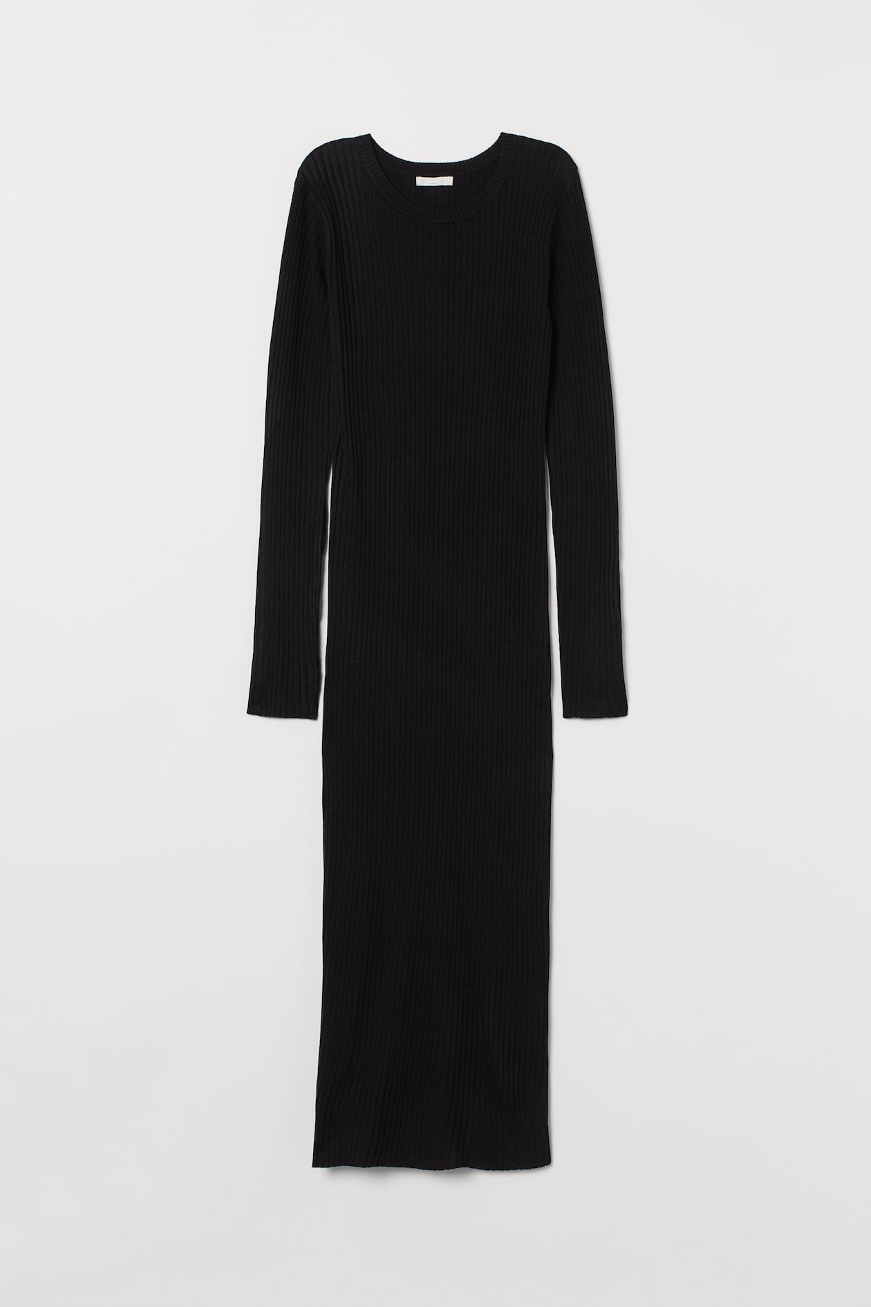 Rib-knit dress - Round neck - Long sleeve - Black - Ladies | H&M GB