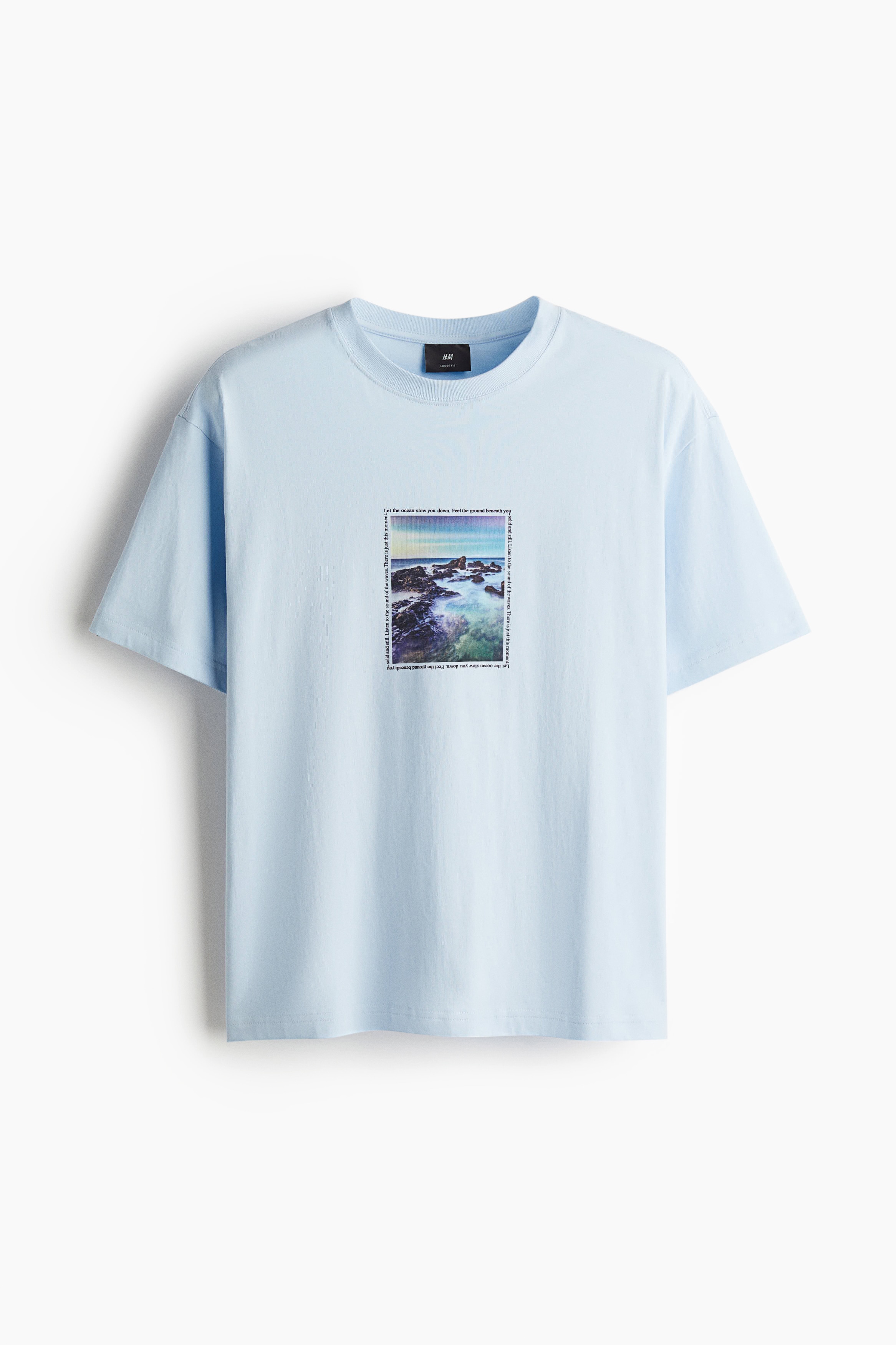 Loose Fit Printed T-shirt - Blue/Black/Keep the wild/Blue/Still Water/White/Frostbite Society/Turquoise/Emotional currents/White/Next level ready/Brown/Street hoops/Sage green/Angel Ridge/Brown/Adapt/Light blue/Wickford Hills/White/Greek Sardines/Light orange/Path of Nature/White/Playa de Alcudia/Khaki green/Adapt/Blue/San Diego/Light beige/Cat/Plum purple/Orchards bookstore/Dark green/I'm Not In The Mood/White/Destined Beyond/White/Pasta/White/Watch party