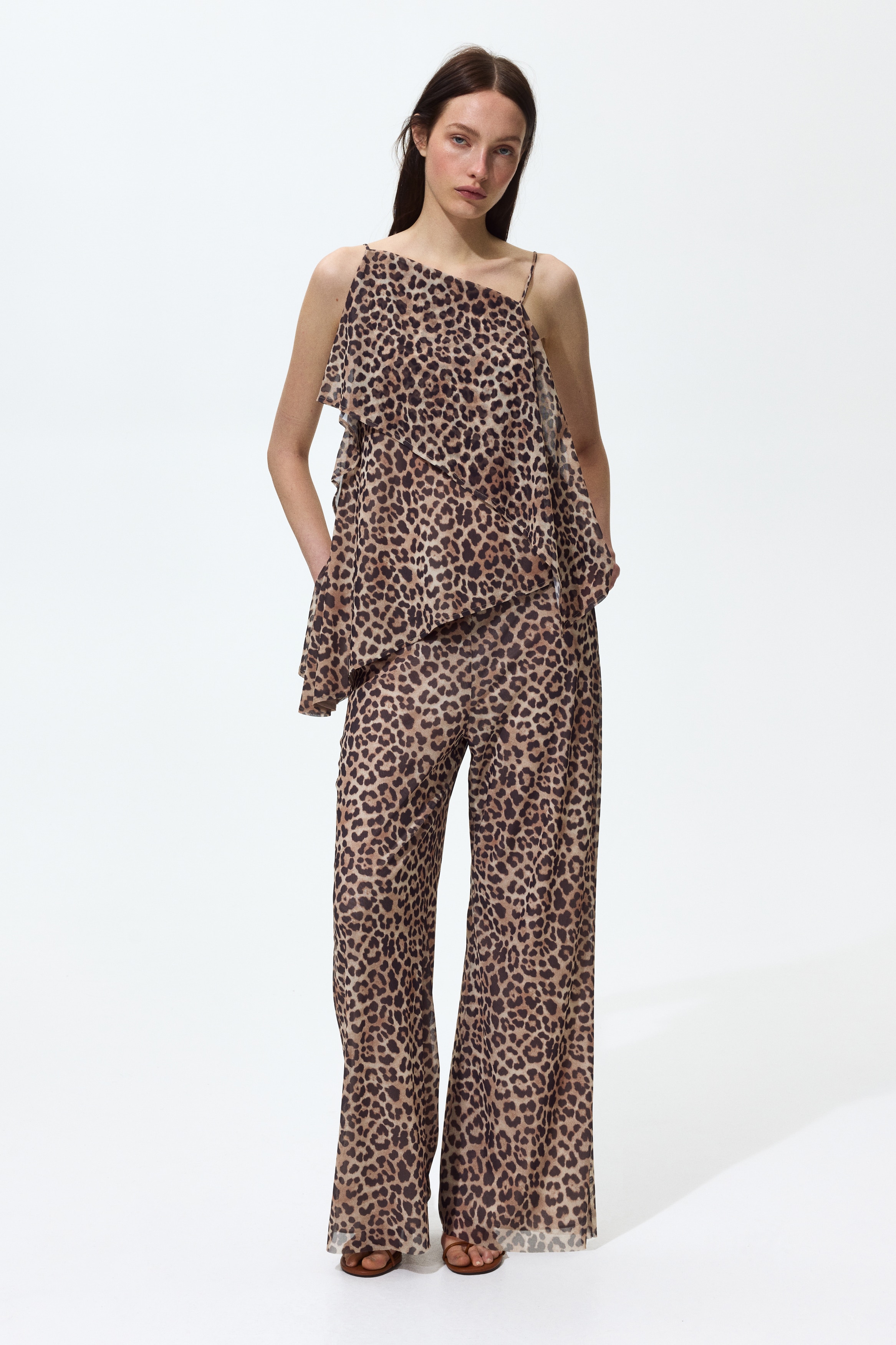 Pull-on broek van mesh - Lichtbeige/luipaarddessin