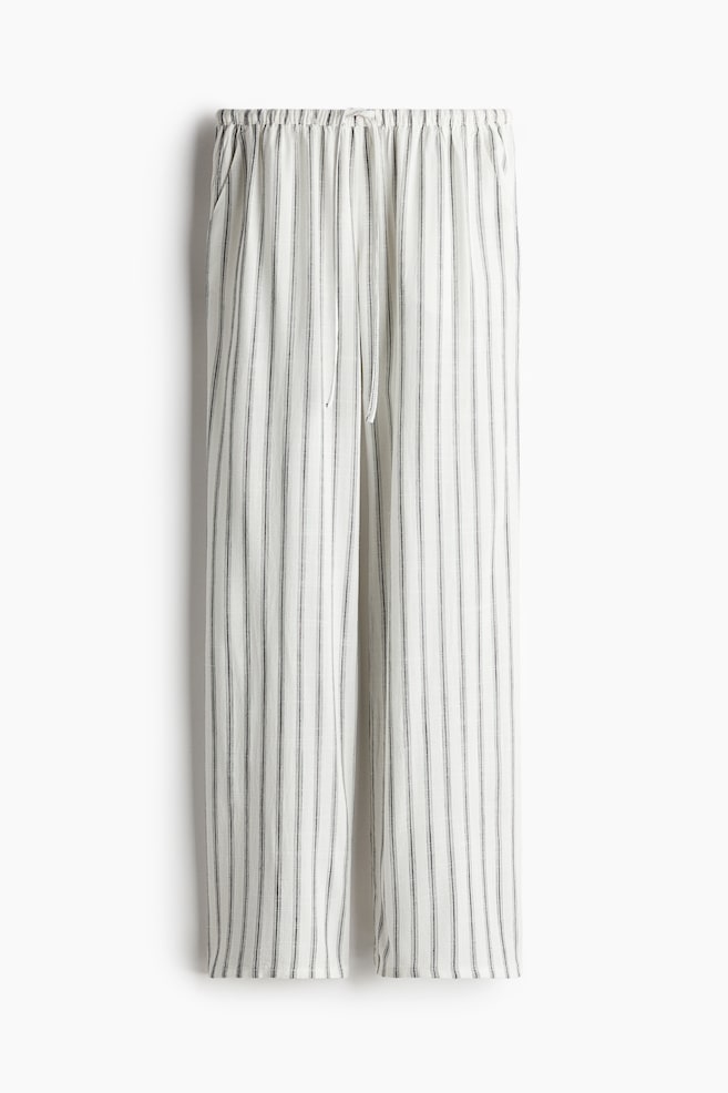 Straight-Leg Drawstring Pants - Cream/striped/White/Cream/floral/Light beige - 1