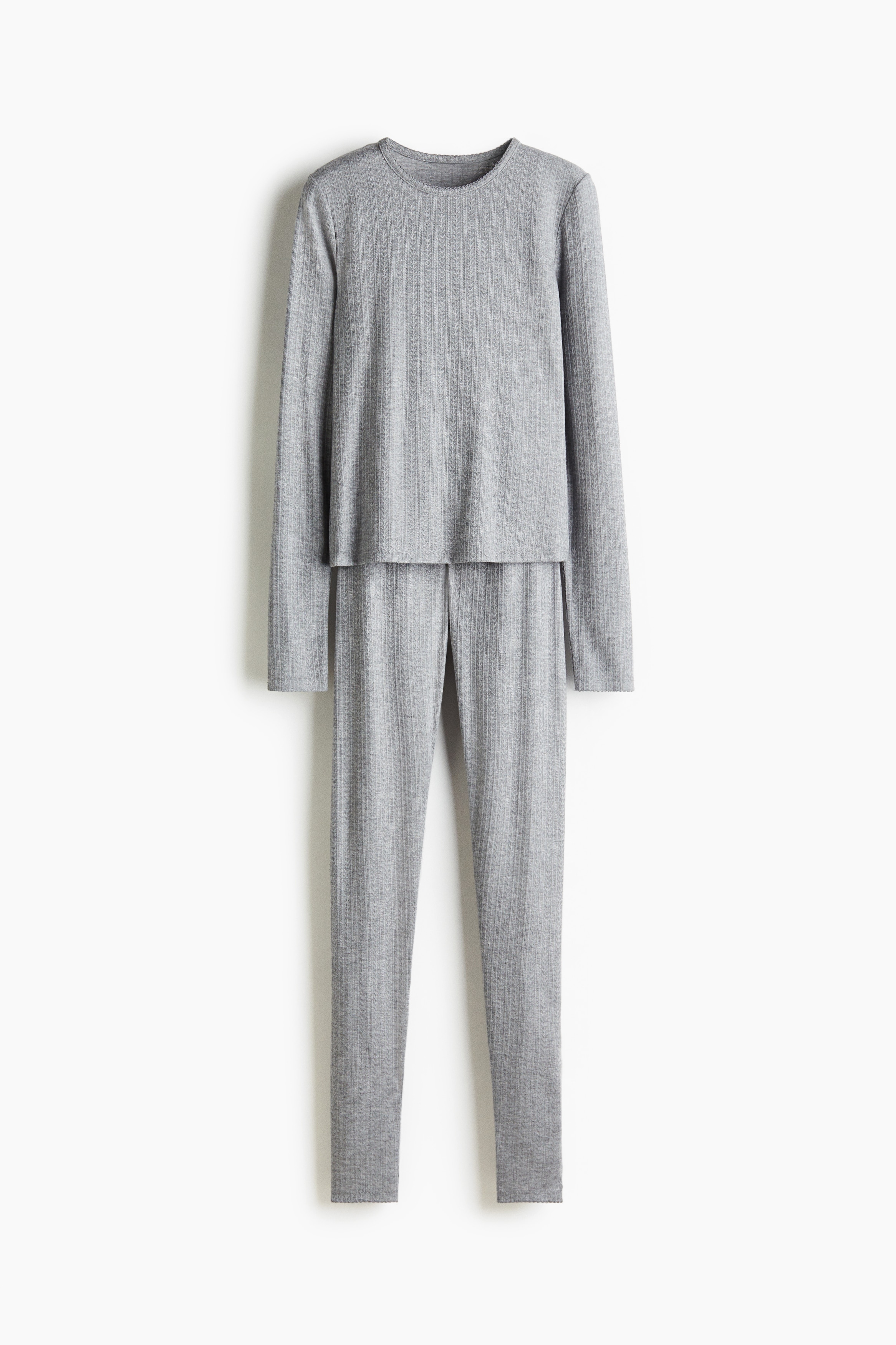 Pyjama met pointelledessin - Grijs gemêleerd