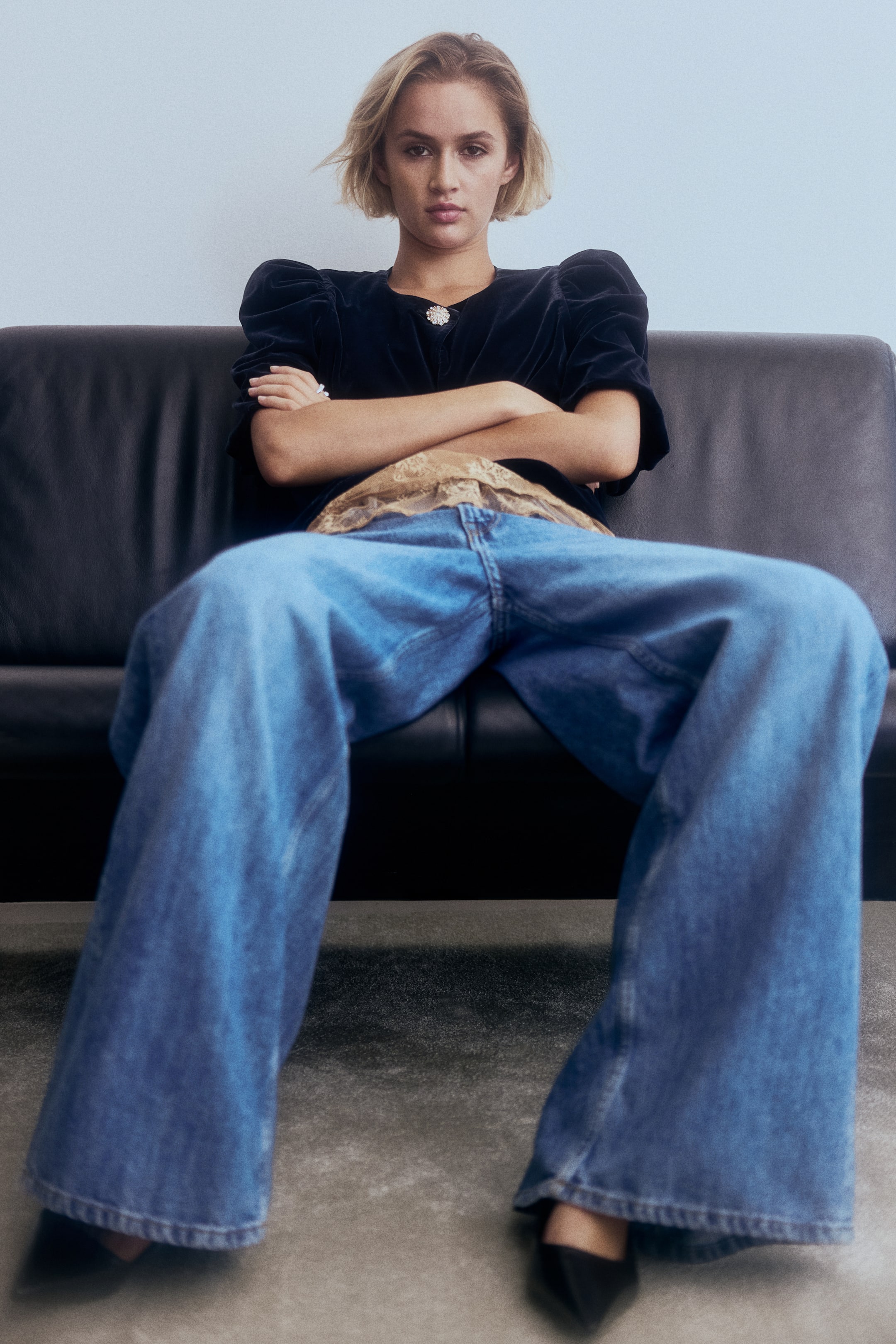 이미지 확대 보기: 퍼프 슬리브 탑 - 네이비 블루 - 여성 | H&M KR 2