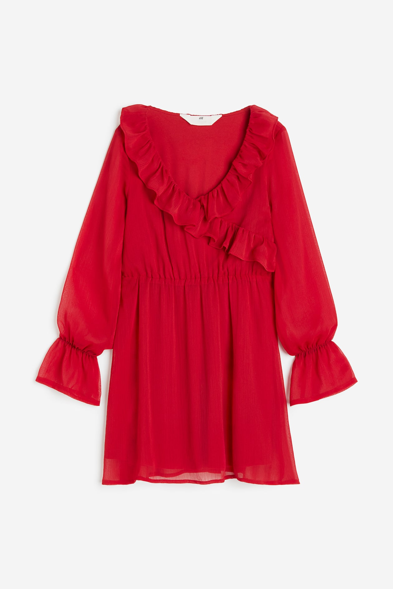 Flounce-trimmed dress - V-neck - Long sleeve - Red - Kids | H&M GB