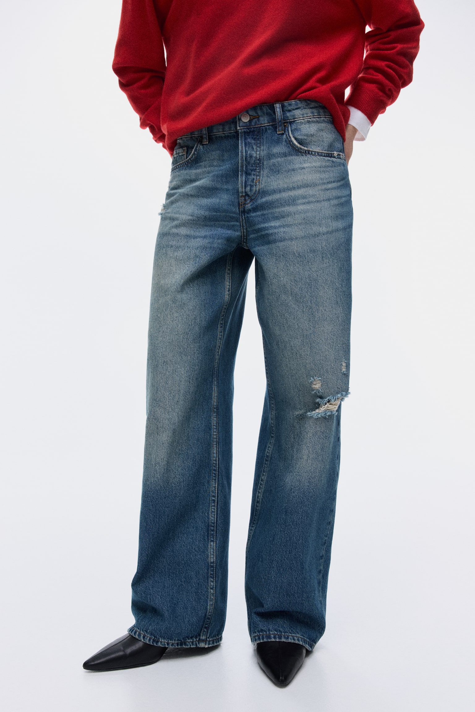 Женские джинсы H&M Wide Leg Regular Waist, цвет: Джинсовый синий — фото 4