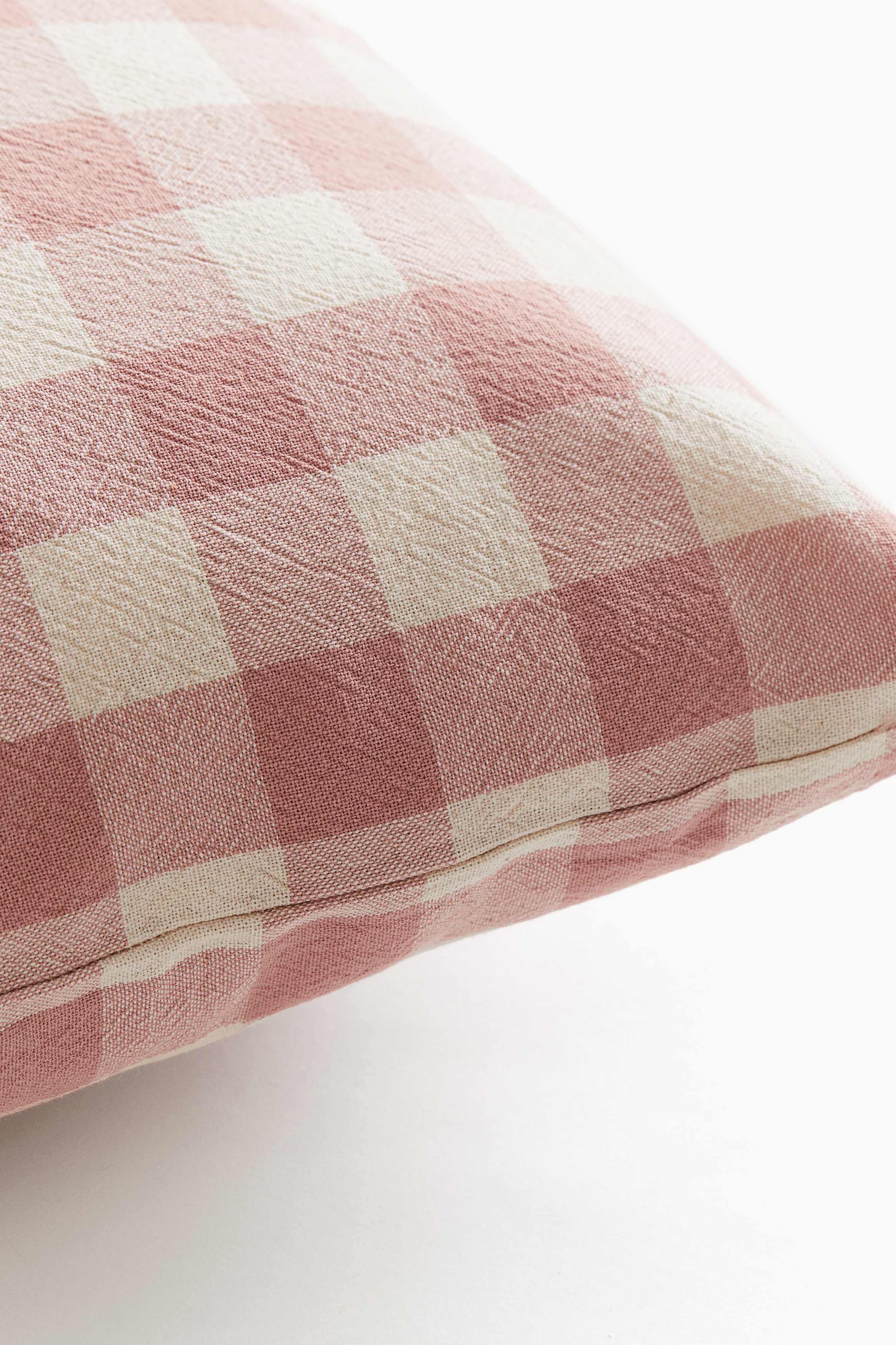 ギンガムチェックコットンクッションカバー - ダスティピンク