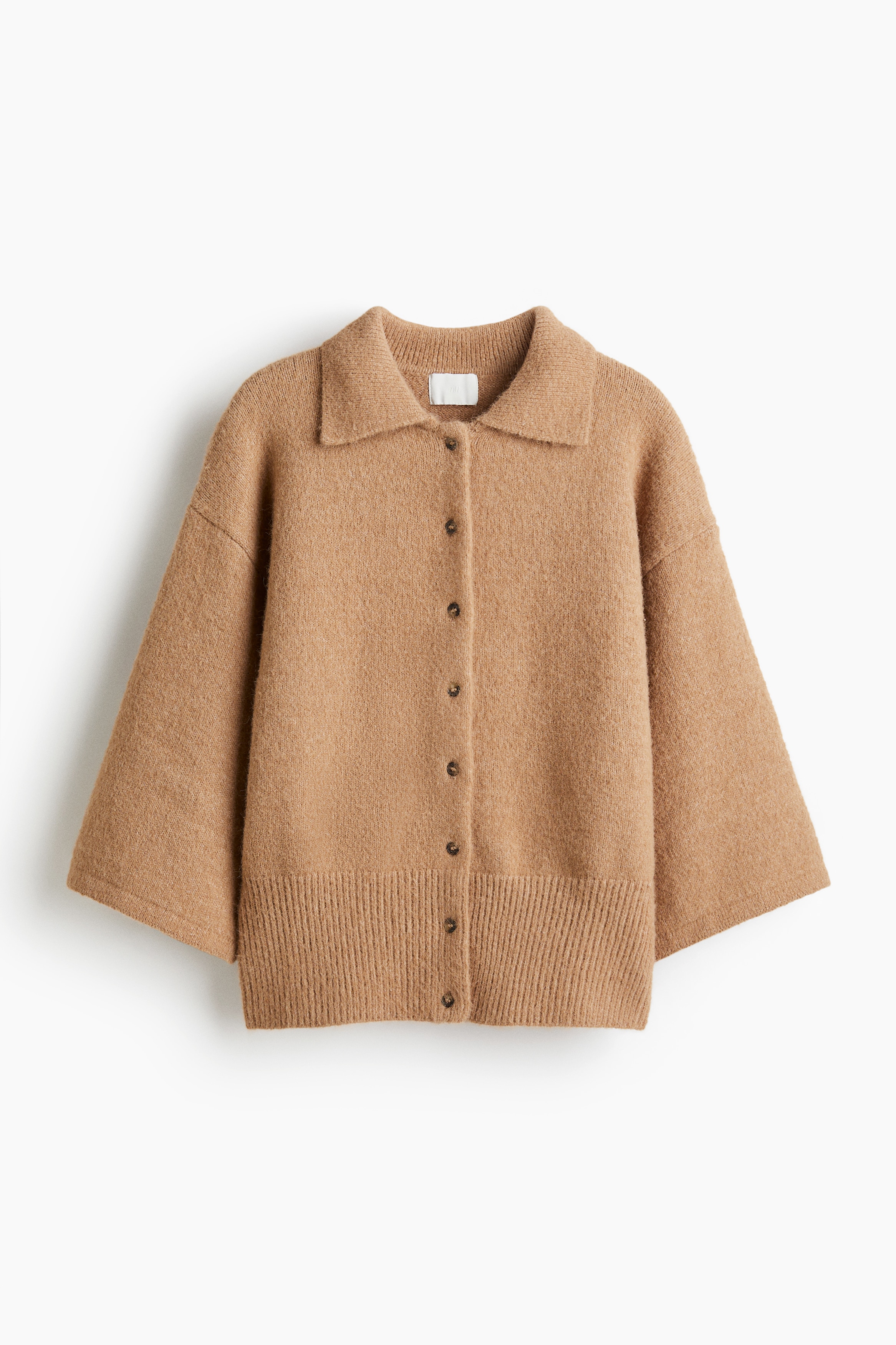 Collared cardigan - Dark beige/Dark grey/Light beige