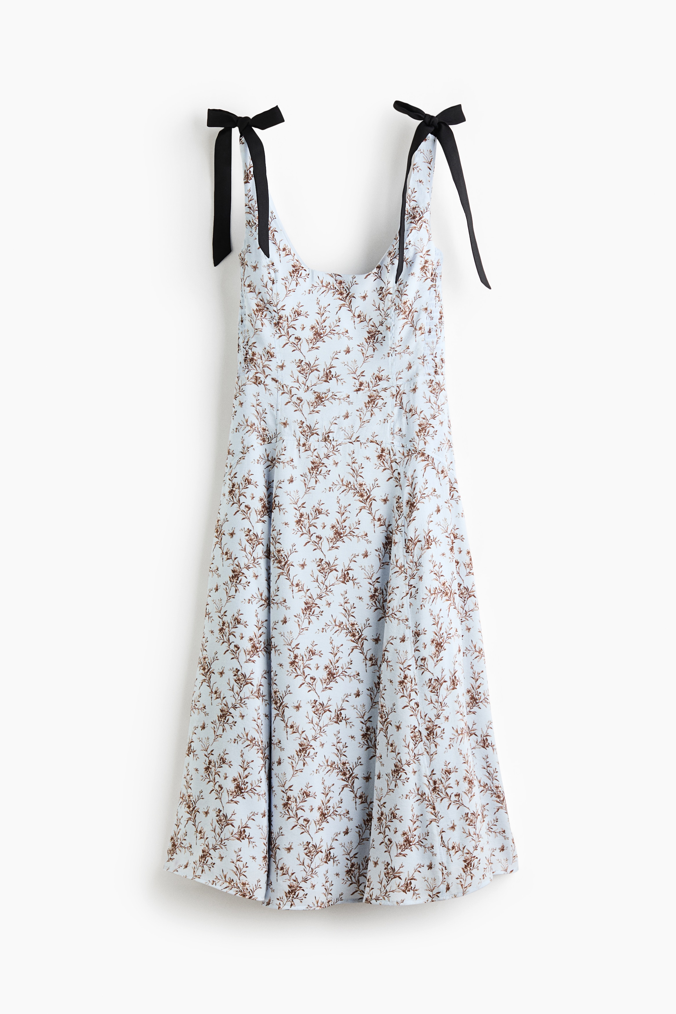 Vestido con tirantes de lazo y vuelo - Azul claro/Floreado/Blanco/Floreado