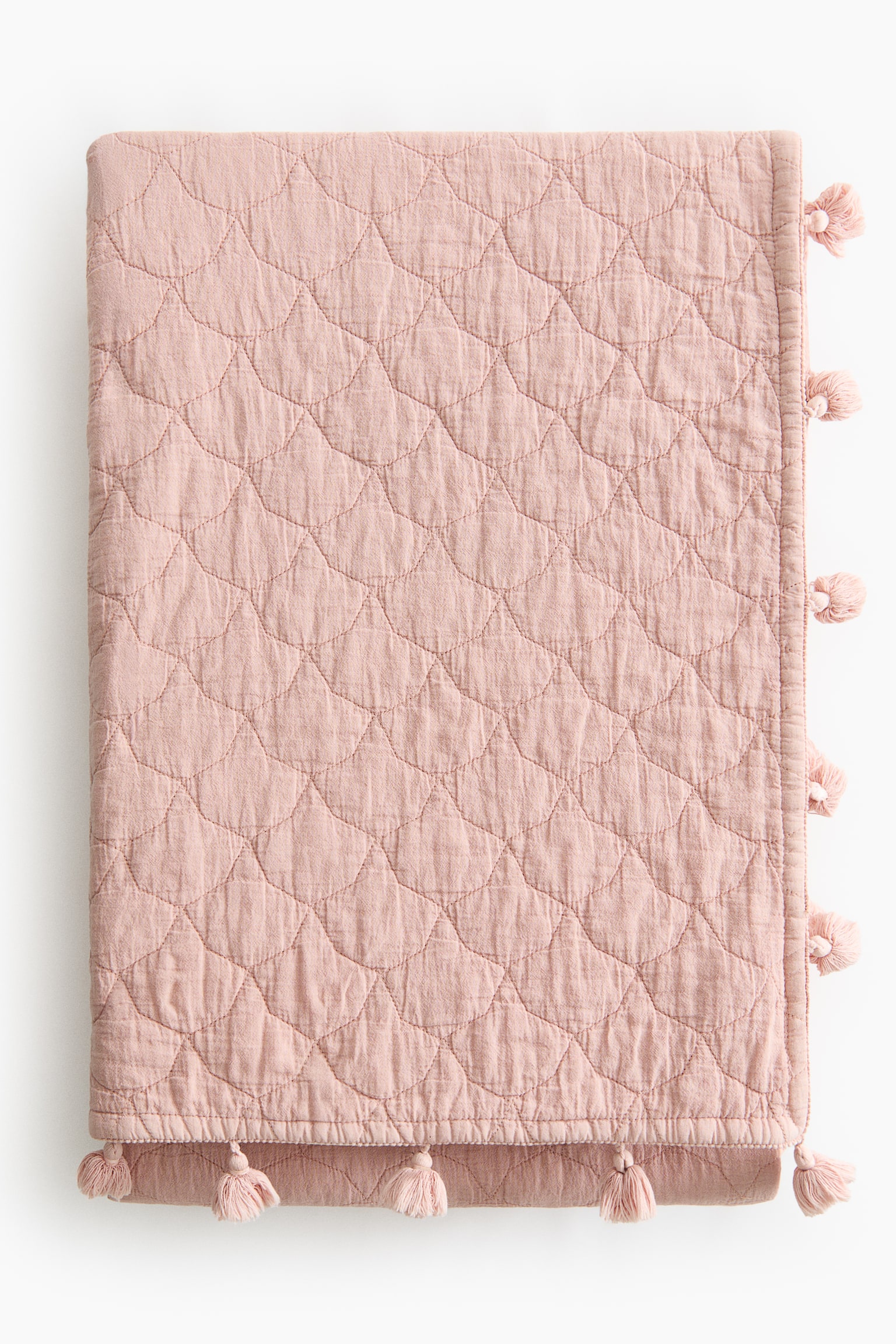 キルティングコットンベッドカバー - ライトダスティピンク/ホワイト