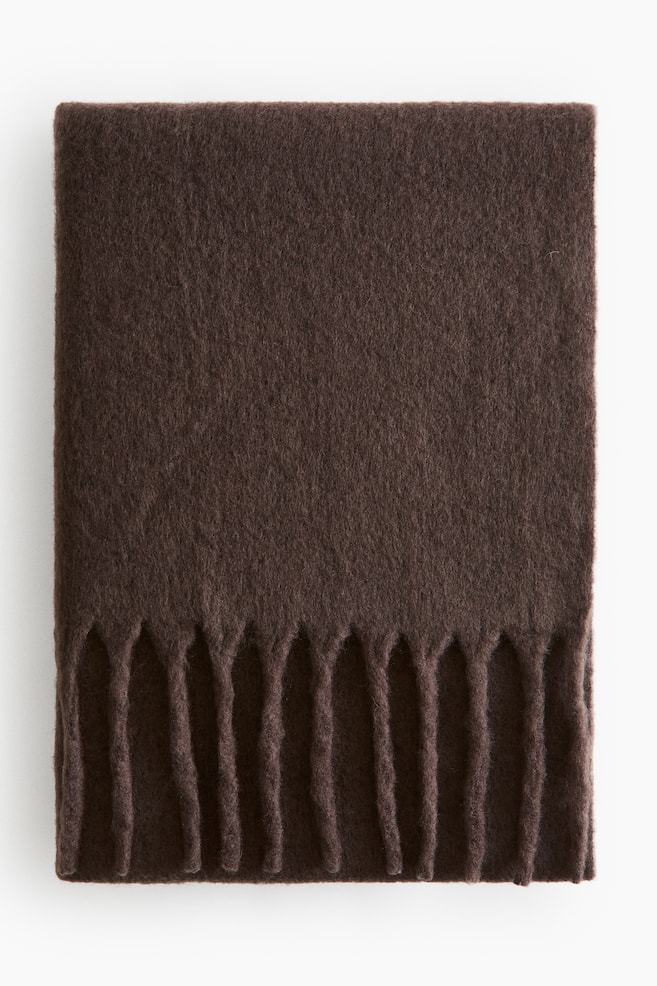 Fringed wool-blend blanket - Dark brown/Peach pink/Light mole/Peach pink/Striped/Light mole/Striped - 1