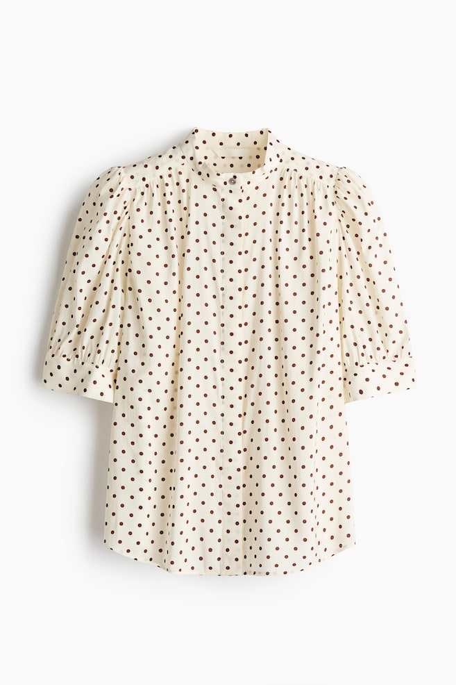 Puff-Sleeved Blouse - Cream/polka dot/Blue/striped/Cream/Light beige - 1