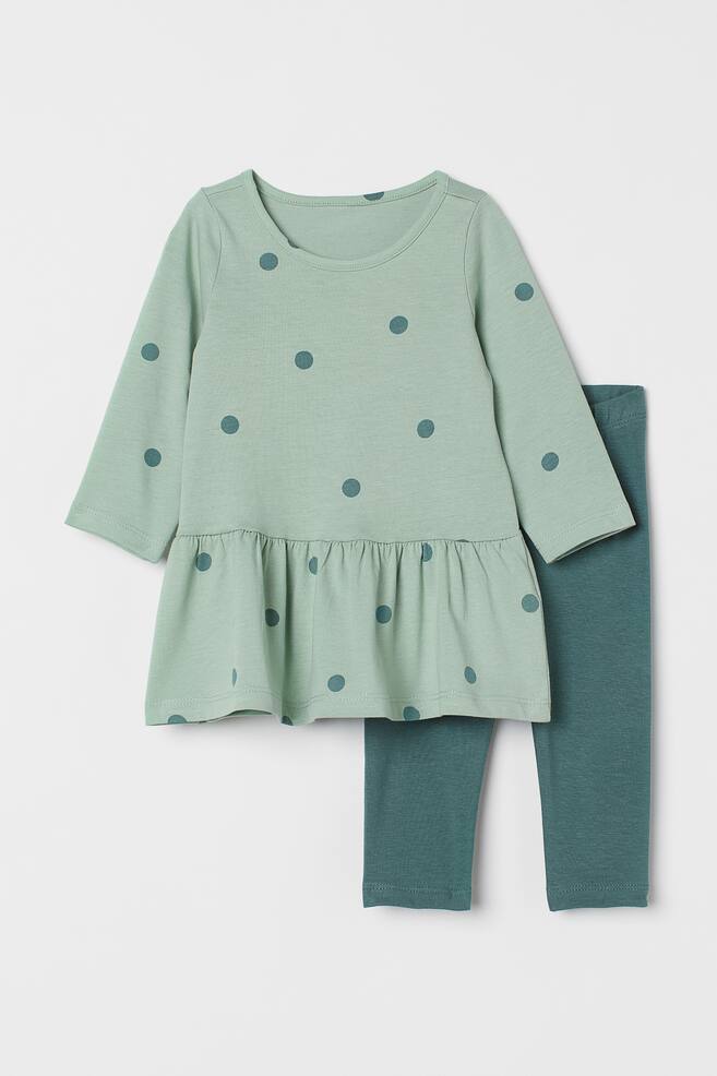 2-piece cotton set - Light green/Spotted - 1