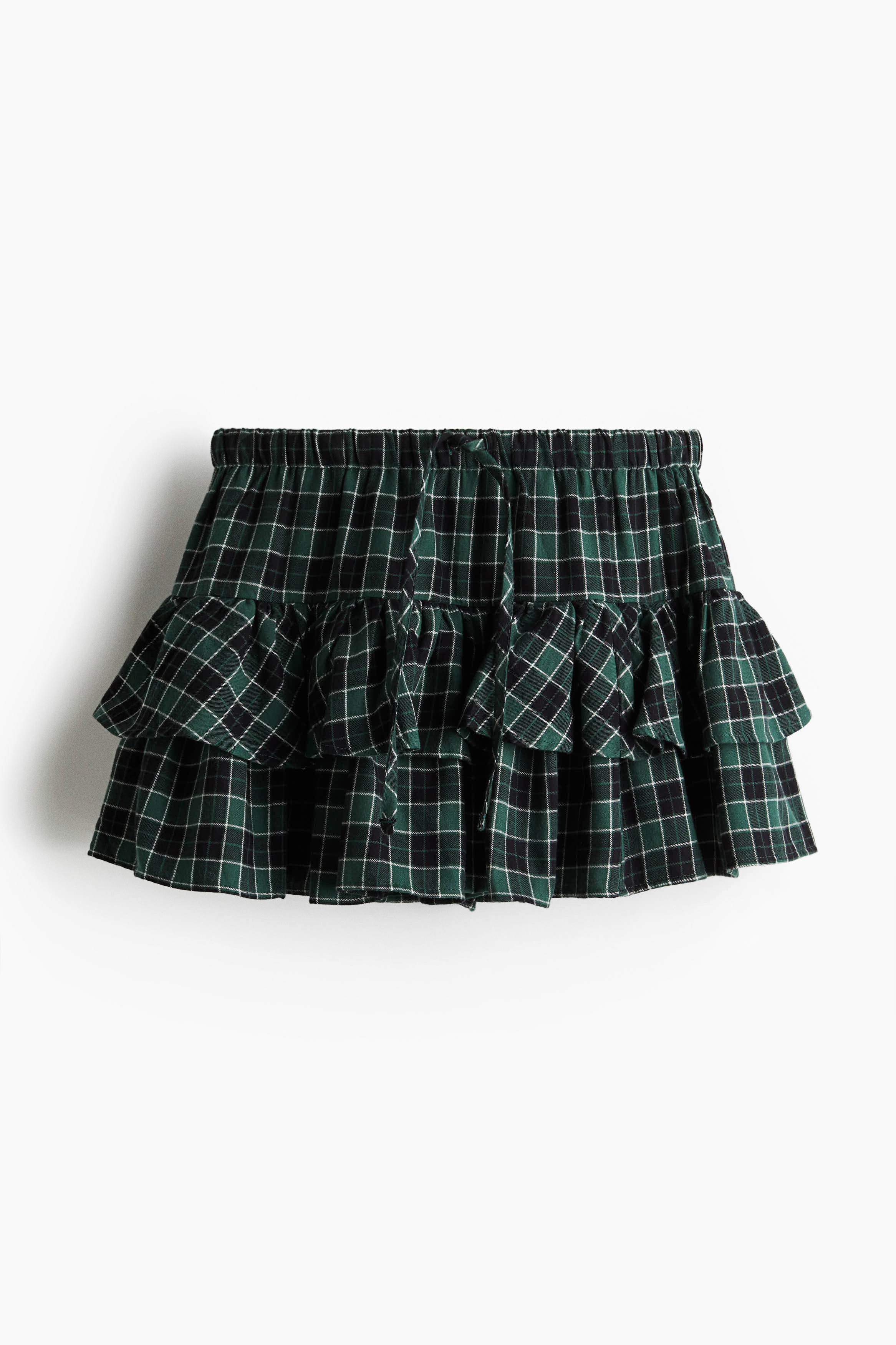 Tiered Drawstring Skirt - Dark green/plaid/Light khaki green/checked/Light blue/plaid