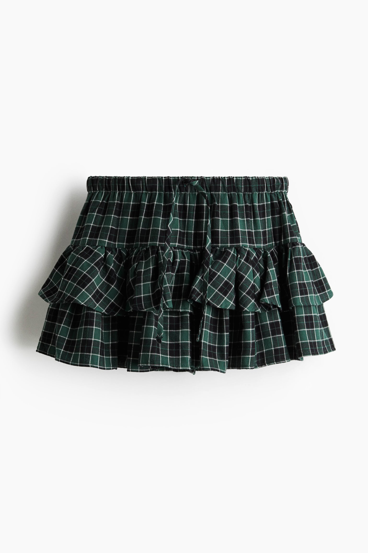 Женская юбка H&M Tiered Drawstring, цвет: Тёмный зелёный / Клетчатый — фото 1