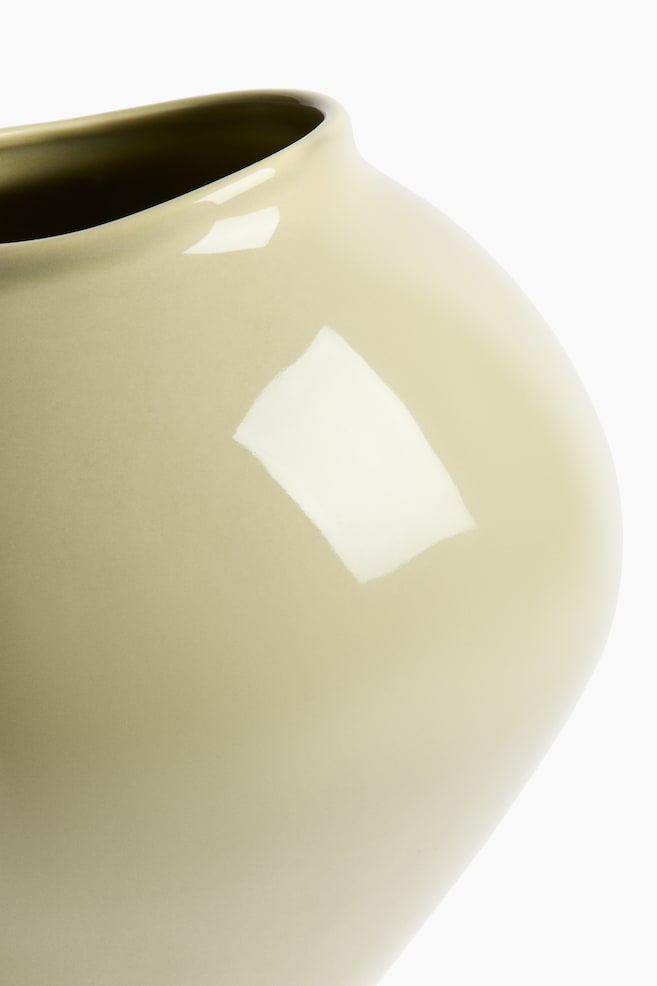 Large Irregular Stoneware Vase - Light khaki green/Light yellow - 4