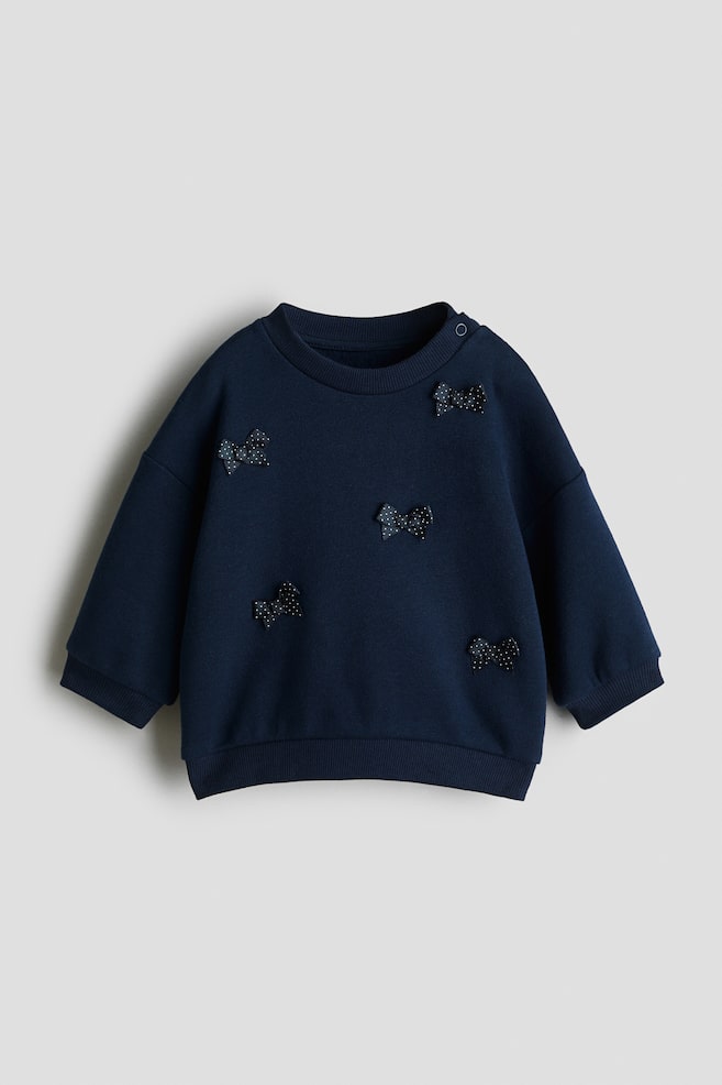 Sweatshirt with Motif - Navy blue/bows/Light beige/My Little Heart - 1