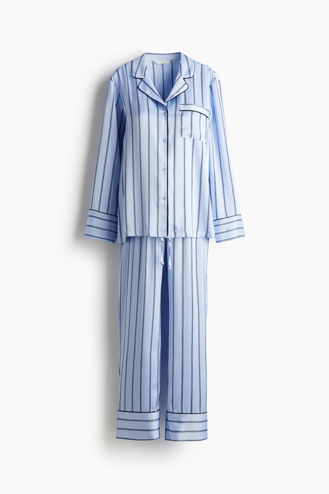 MAMA Before & After Satinpyjama - Hellblau/Gestreift - 1