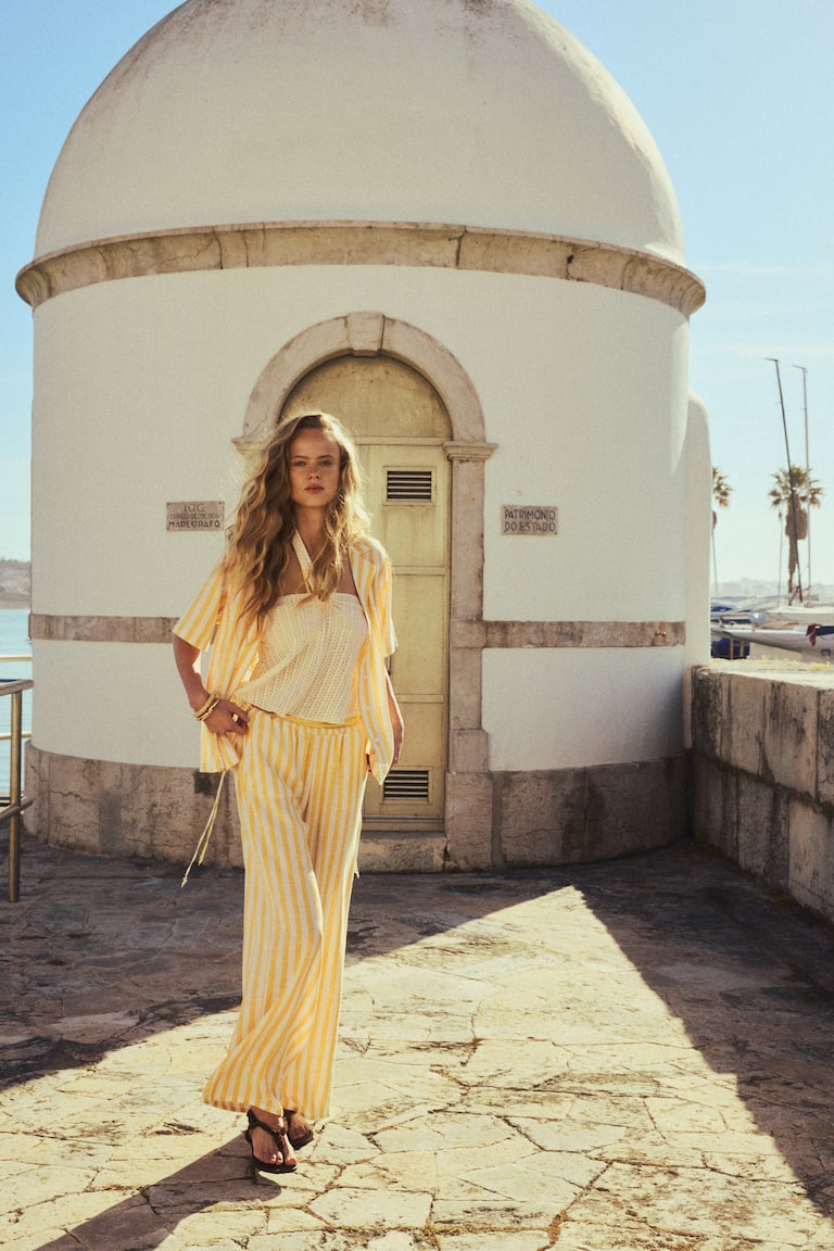Pantaloni ampi con coulisse Giallo/righe DONNA H&M IT
