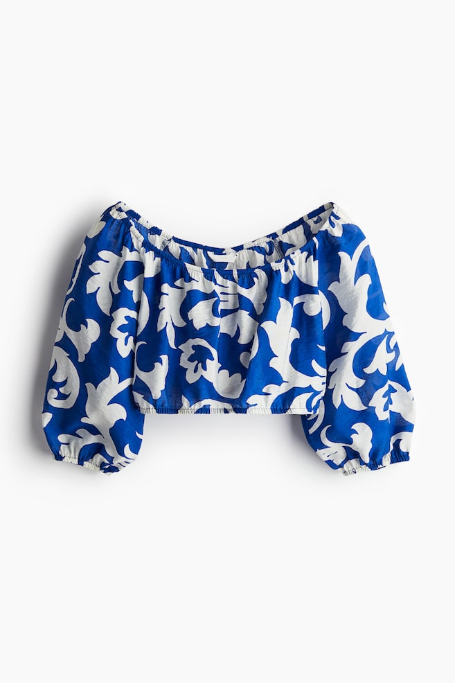 Cropped blouse - Bright blue/Patterned - 1