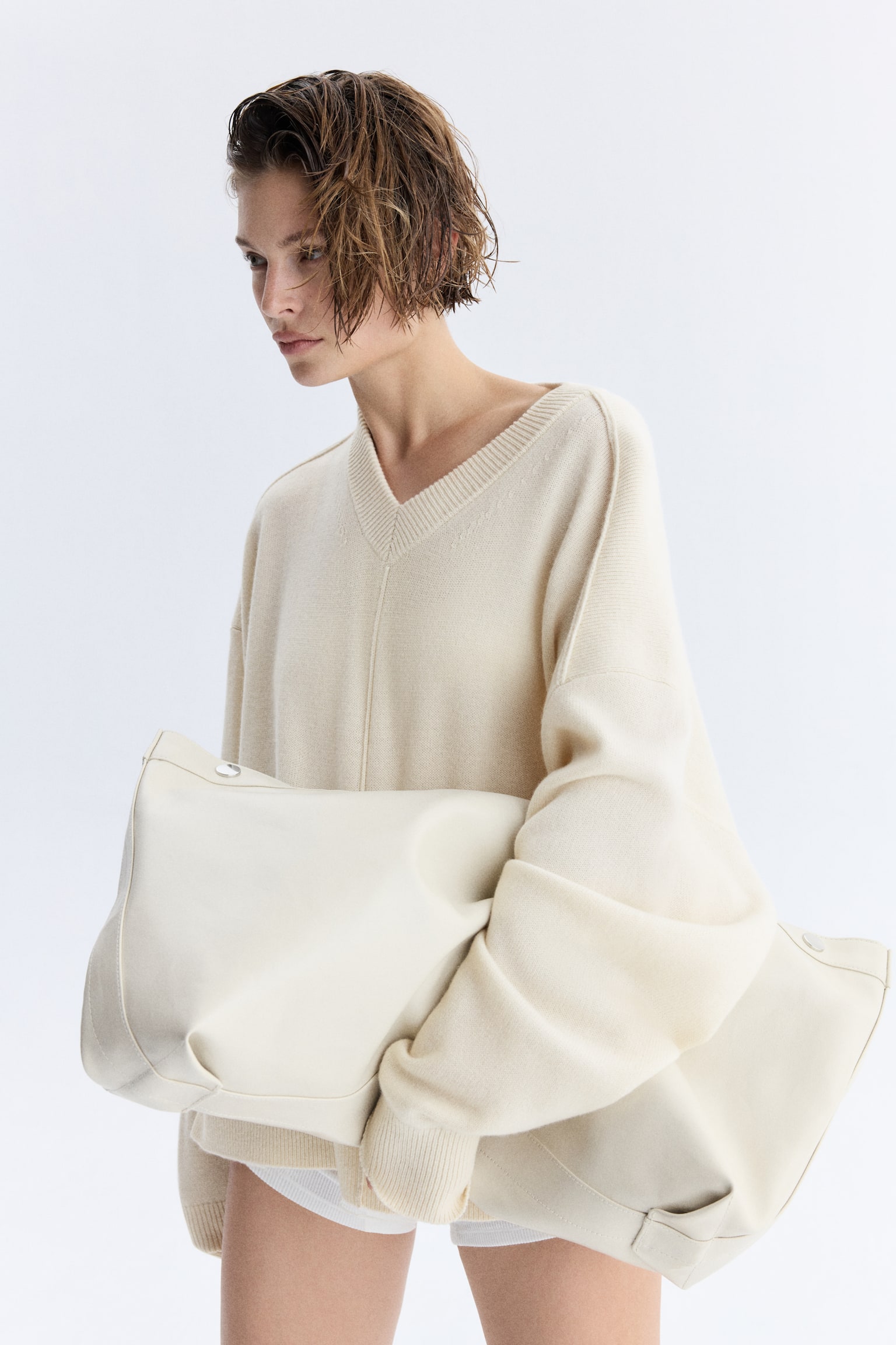 Cashmere-blend jumper - Cream/Navy blue - 4