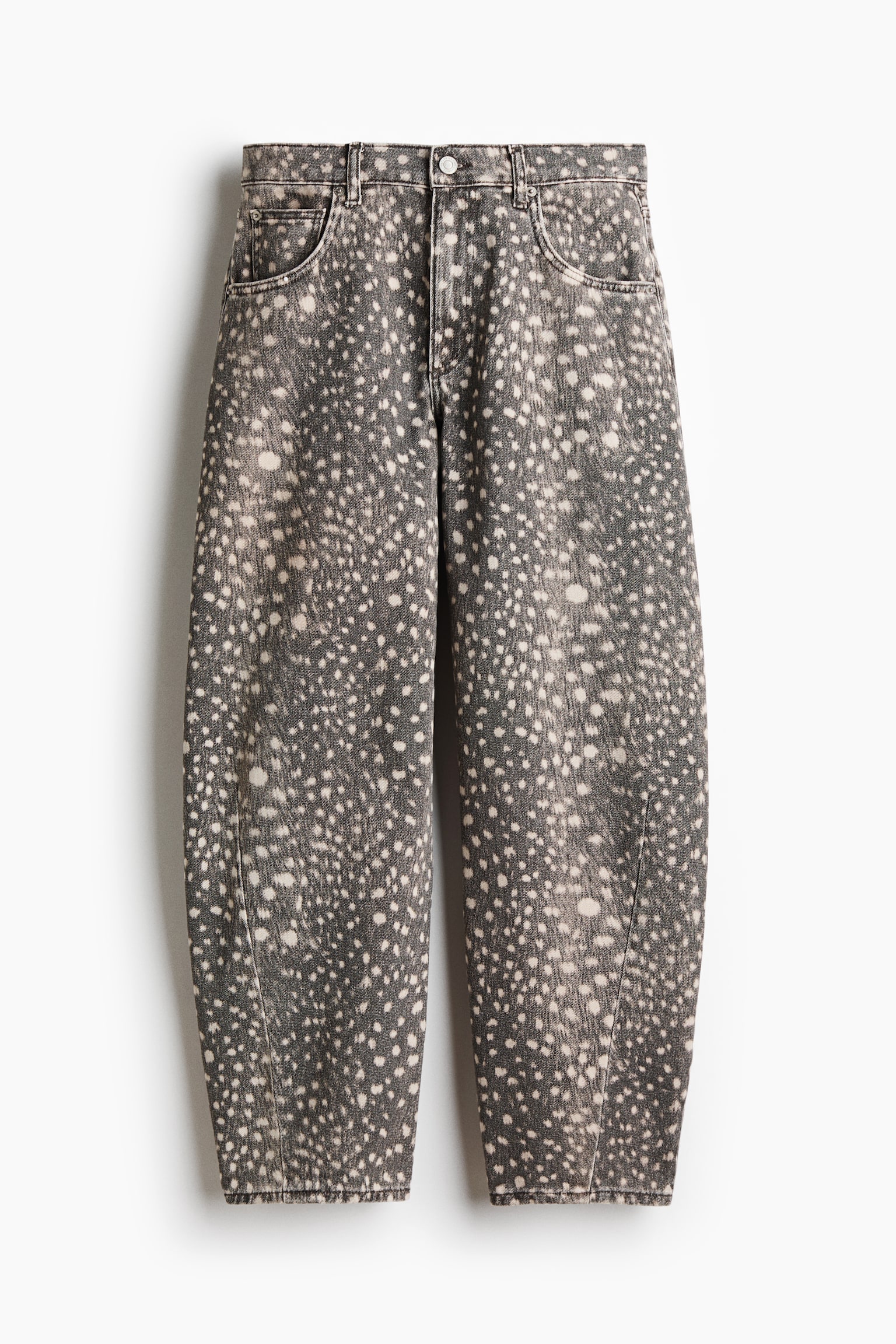 Barrel Regular Waist Jeans - Hnedosivá/bodkovaná - 1