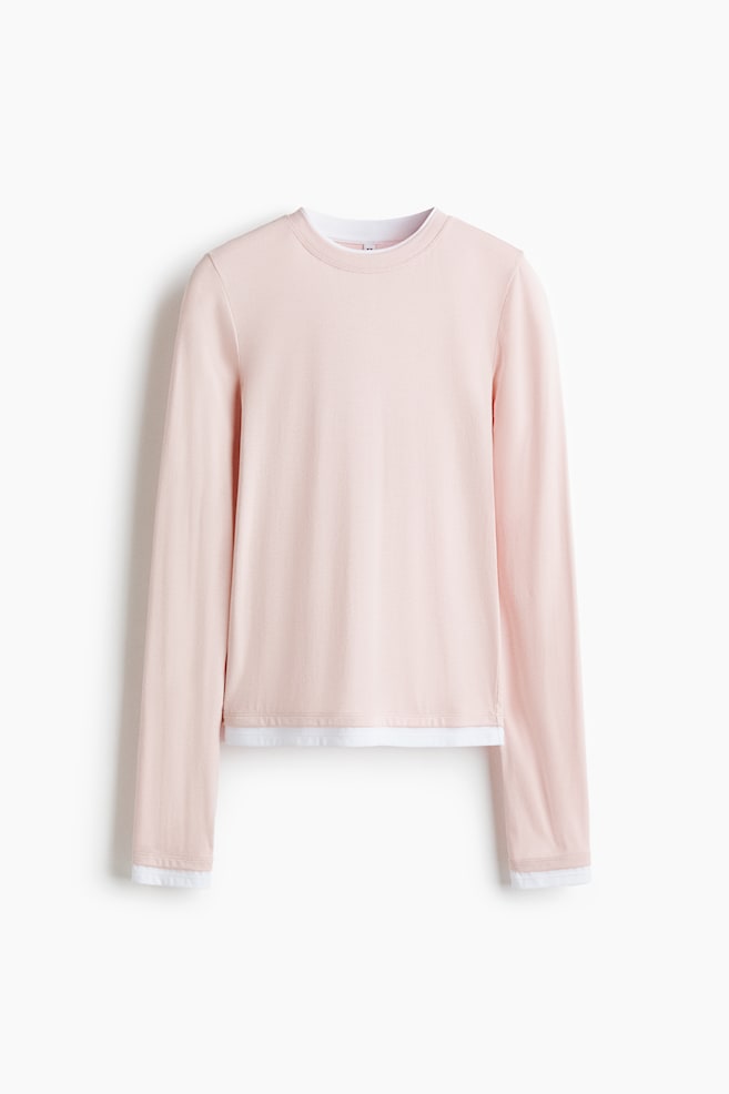 Maglia con look a strati - Rosa chiaro/bianco - 1
