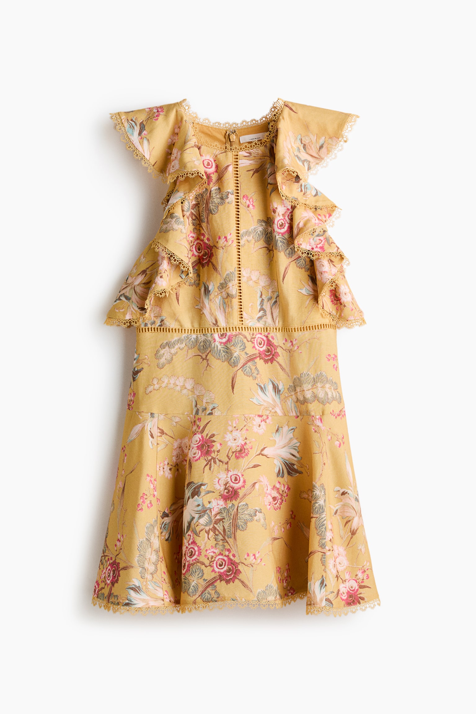 Robe en lin mélangé - Jaune/fleuri - 1