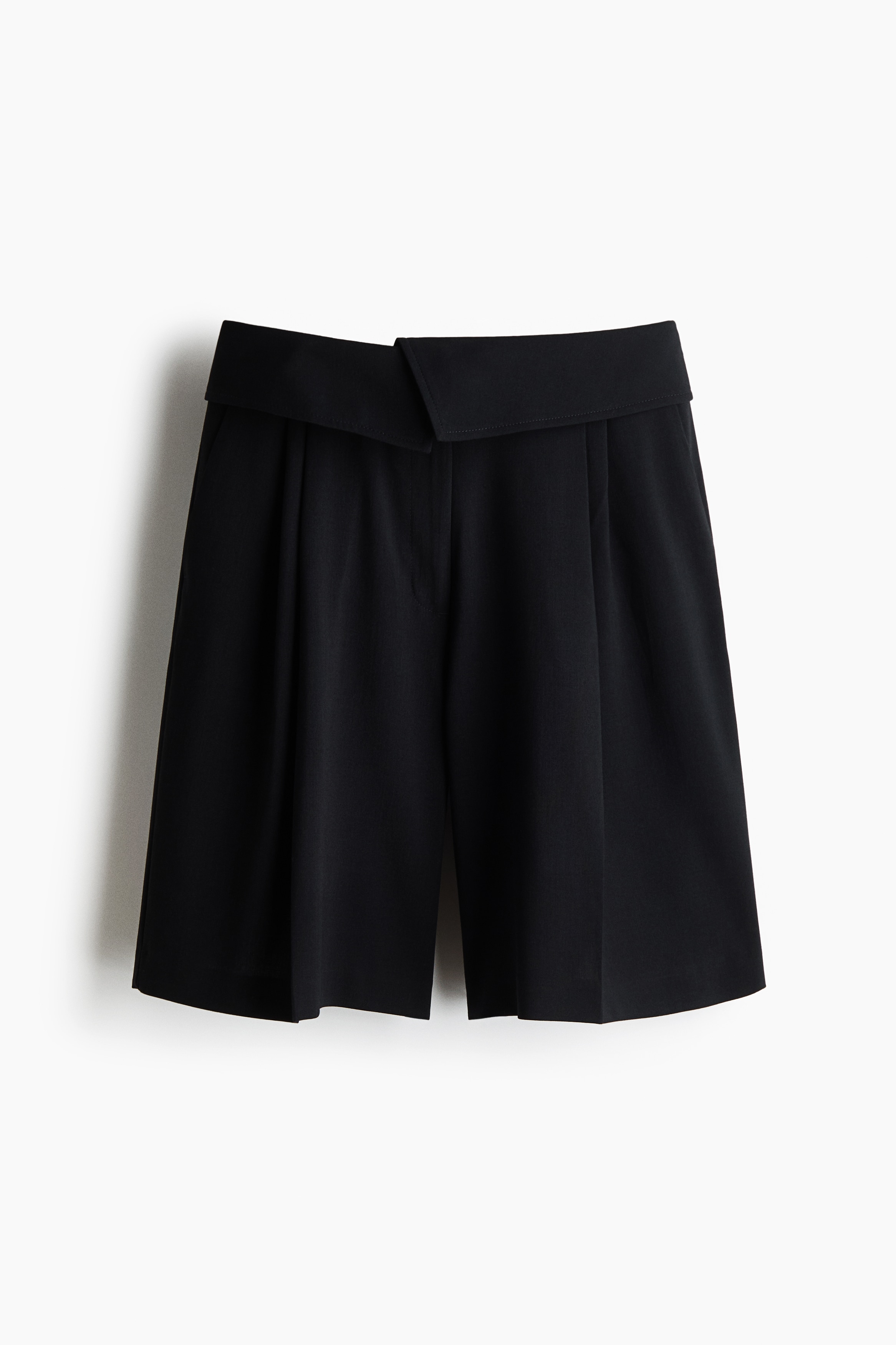 Foldover-Waist Bermuda Shorts-Black